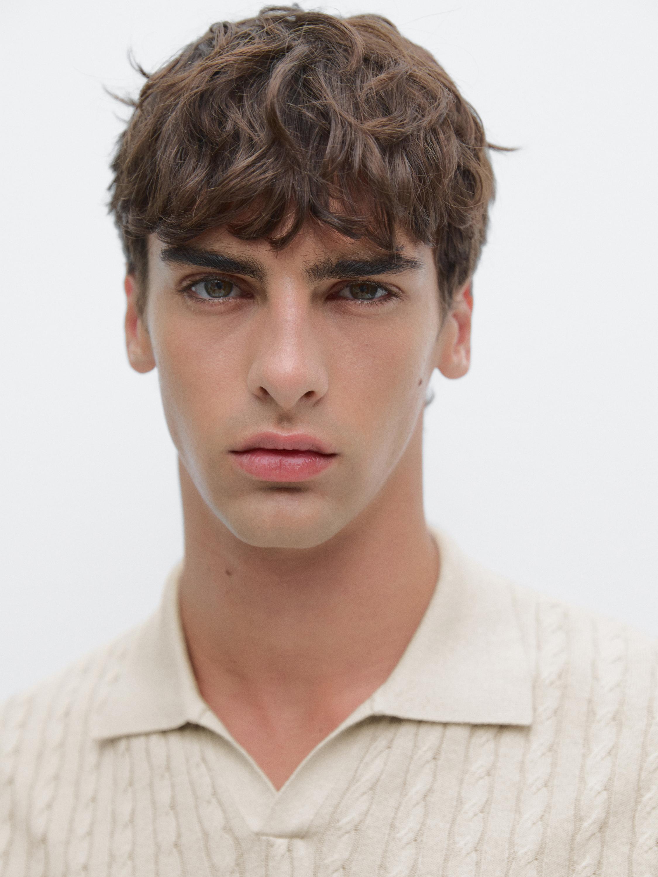 Cable-knit polo shirt