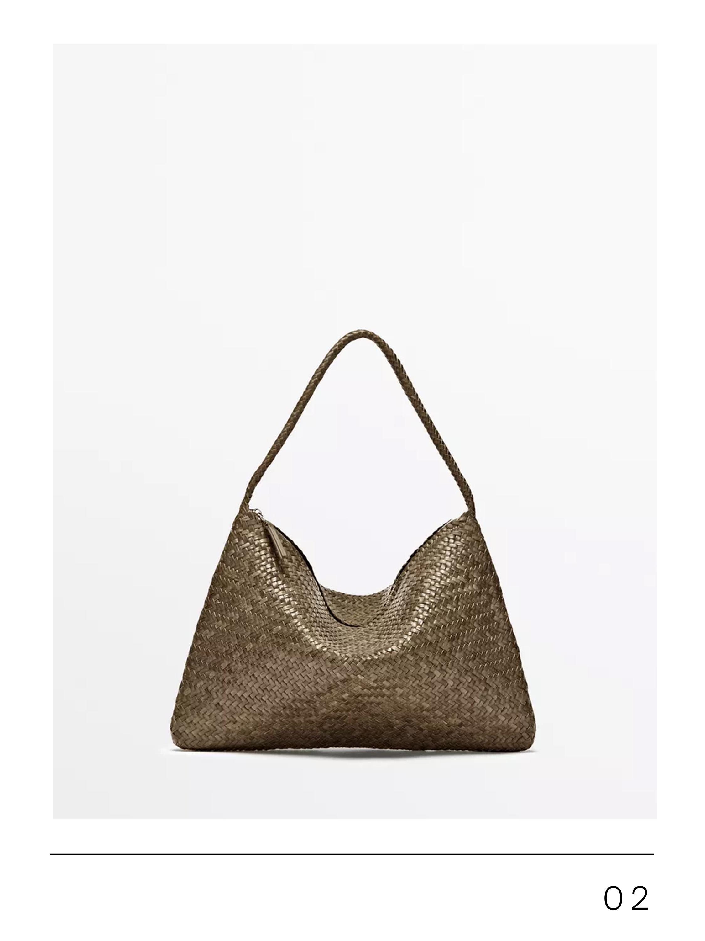 Mid-sized braided leather shoulder bag — KHAKI