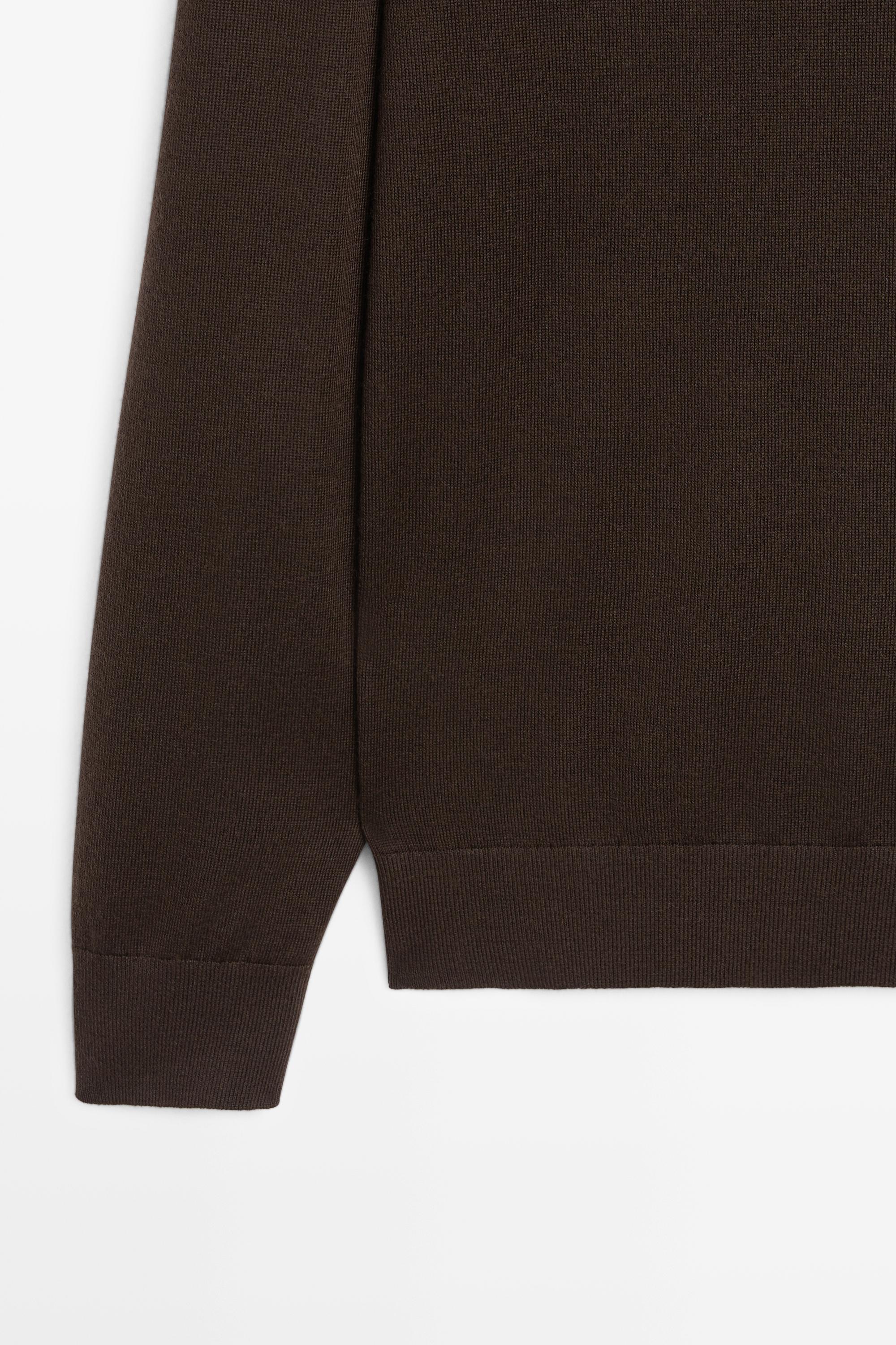 Merino wool blend mock neck knit sweater — BROWN