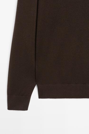 Merino wool blend mock neck knit sweater — BROWN 7