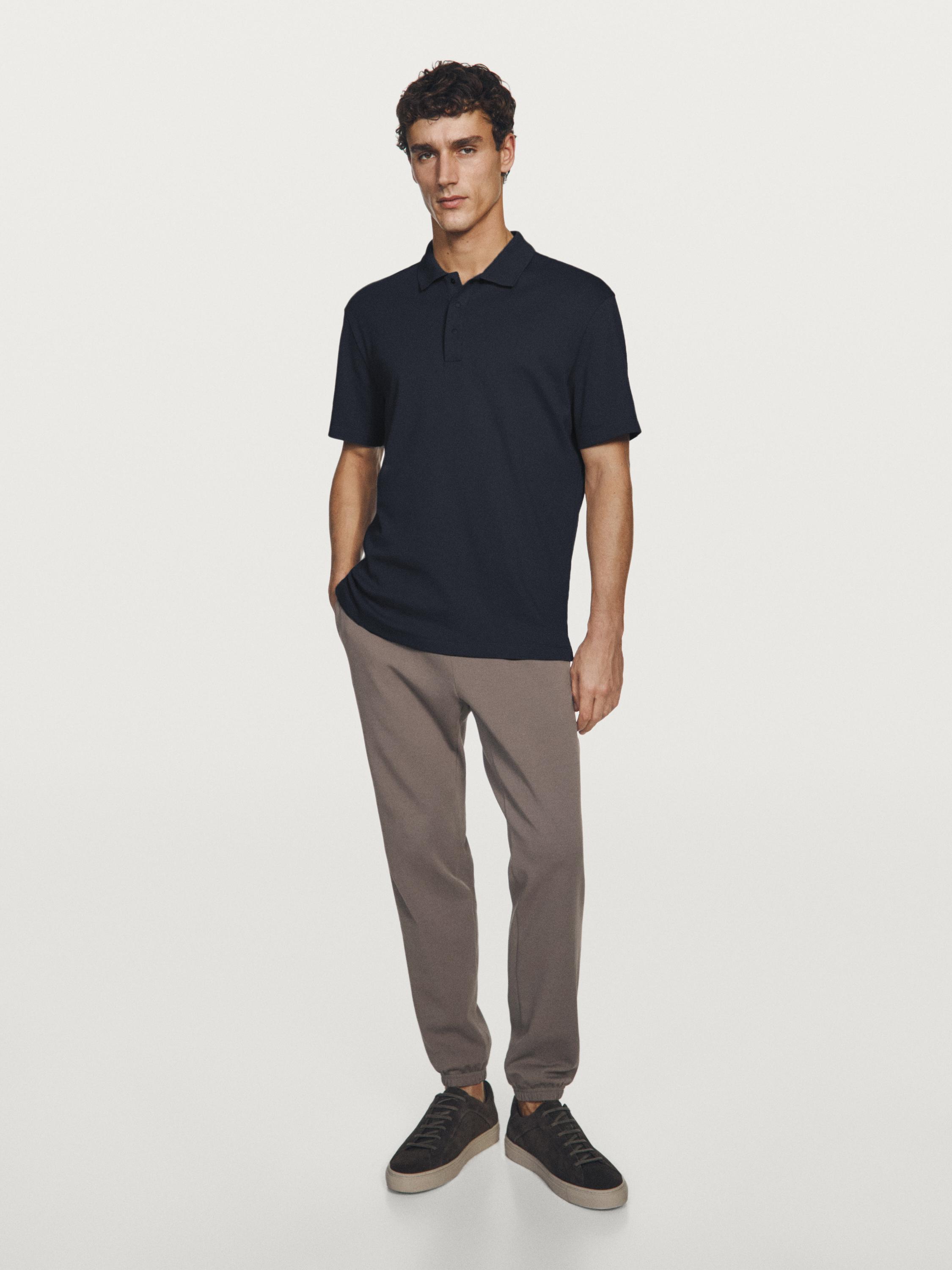 Short sleeve cotton polo shirt — NAVY BLUE