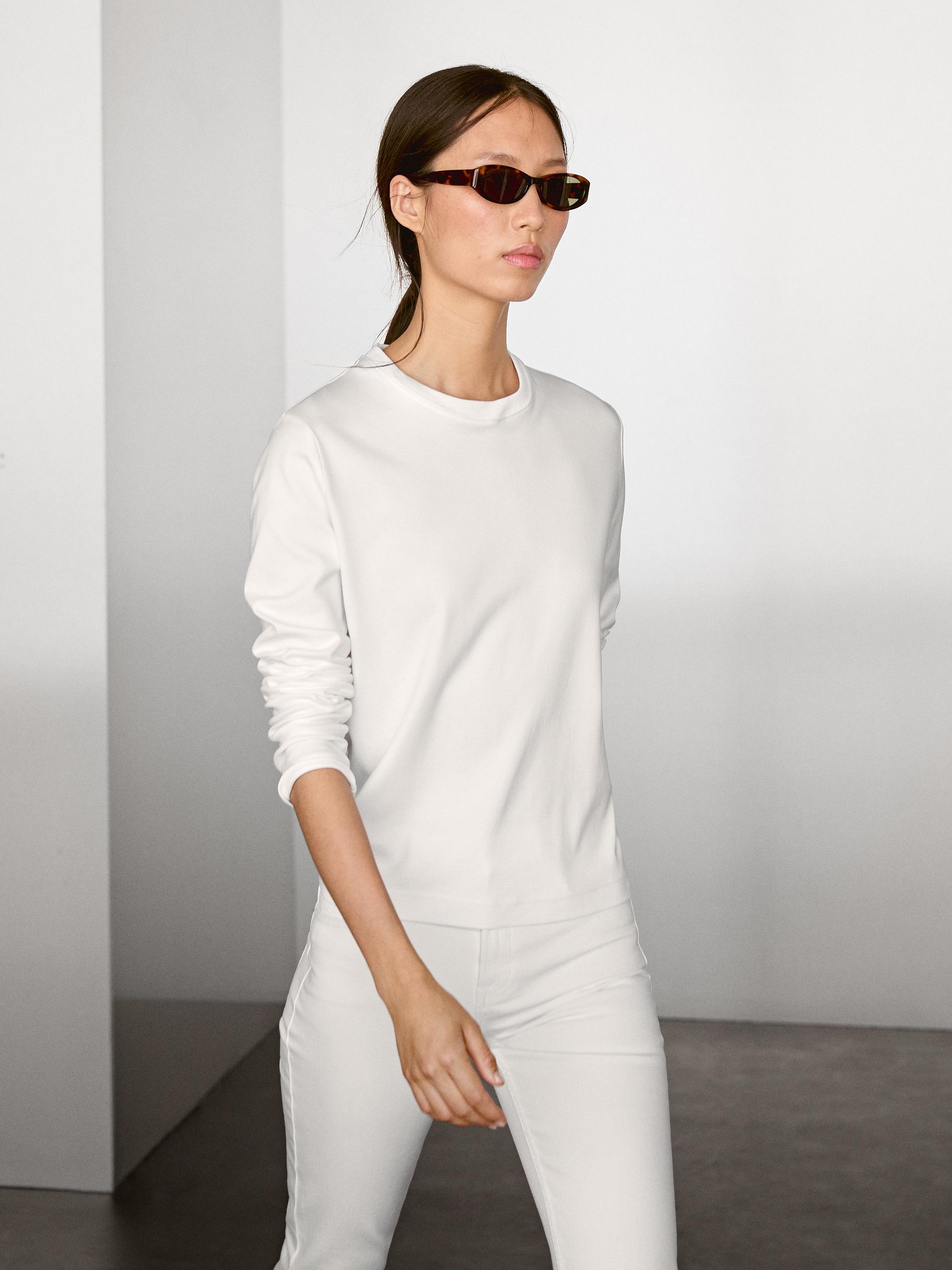 100% cotton interlock long sleeve T-shirt — Off white