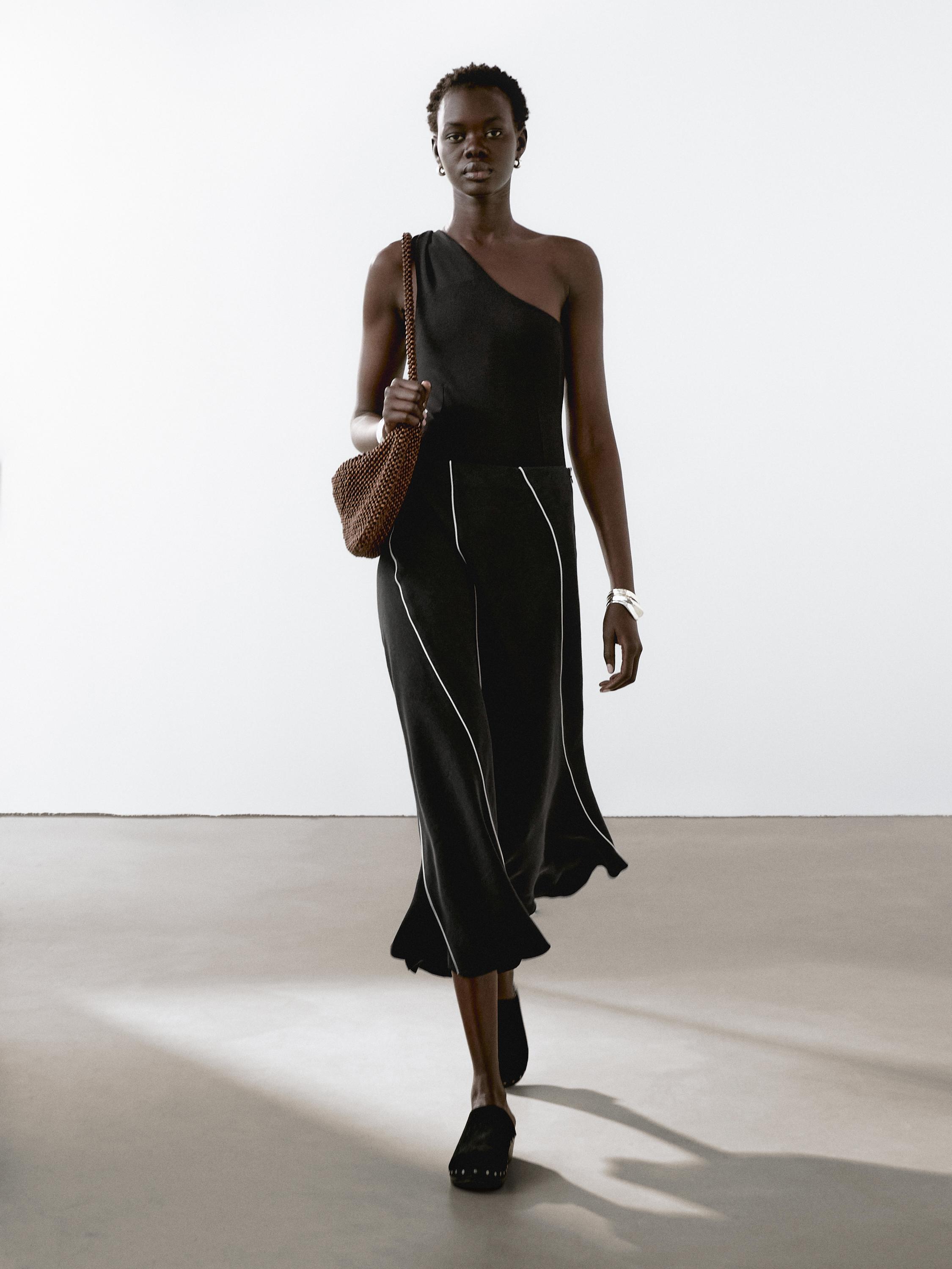 Jupe midi évasée lin mélangé