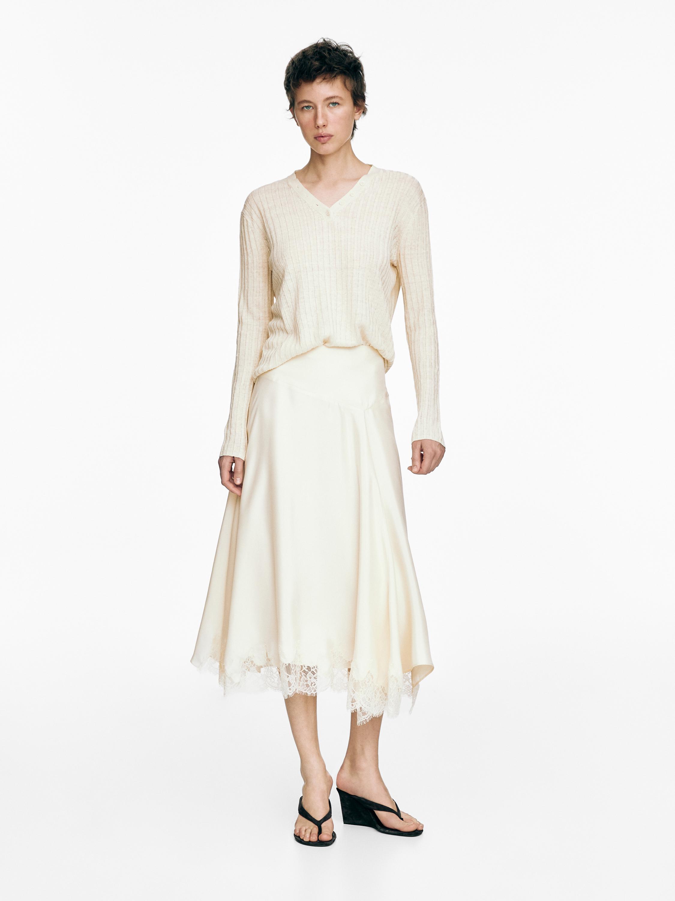 Asymmetric camisole skirt with lace trim — Vanilla