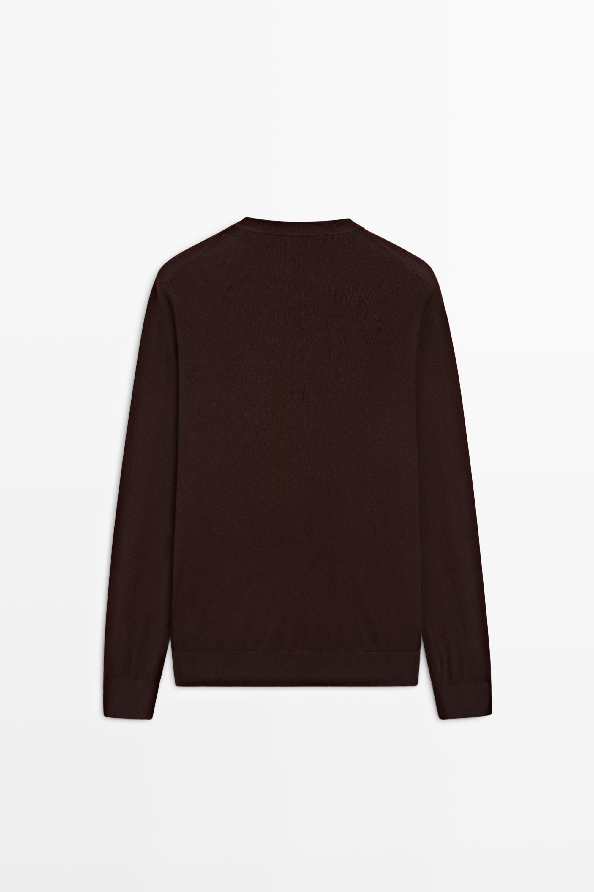 Knit 100% cotton crew neck sweater — BURGUNDY