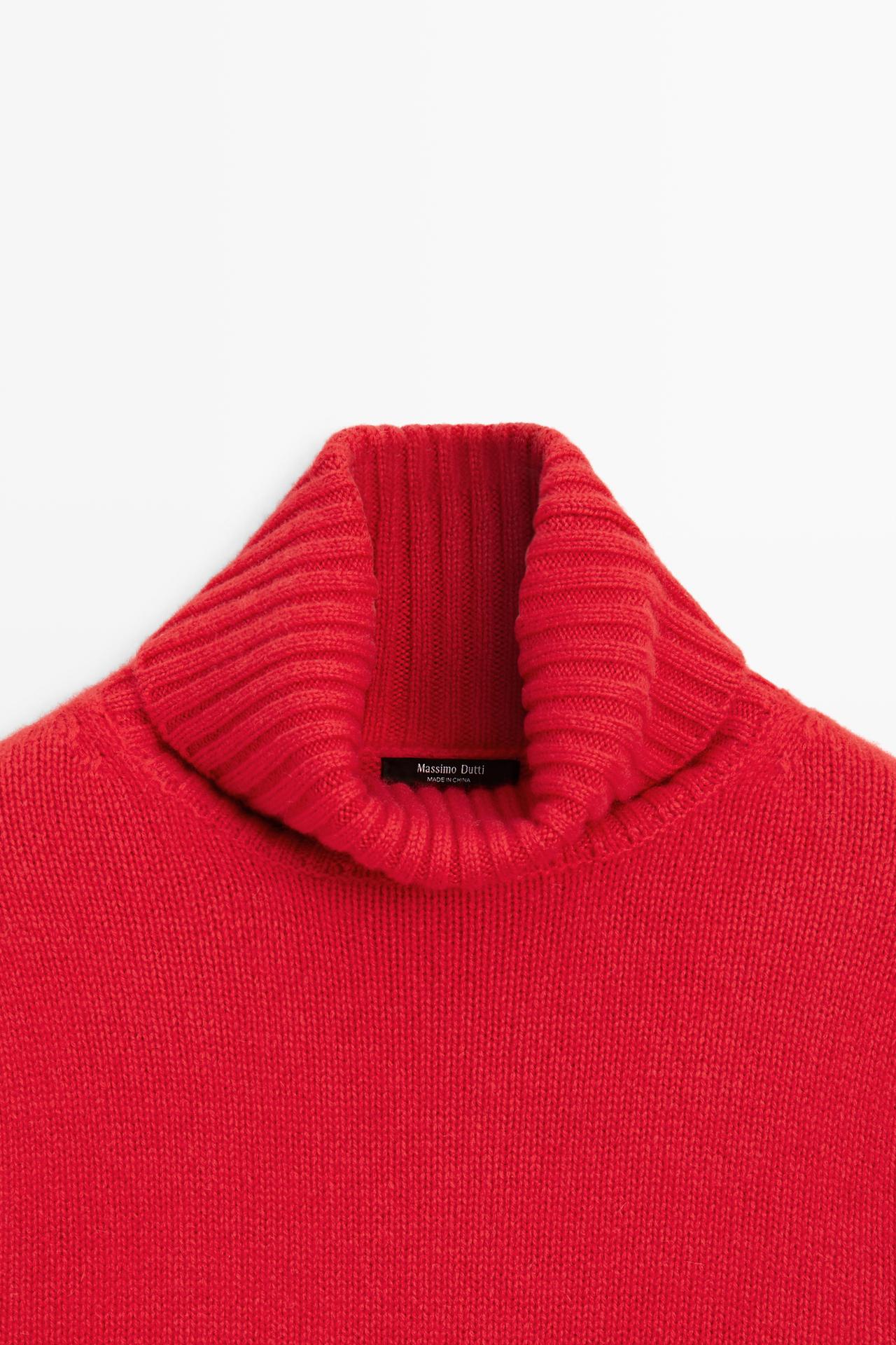 Cropped 100% cashmere knit sweater — RED