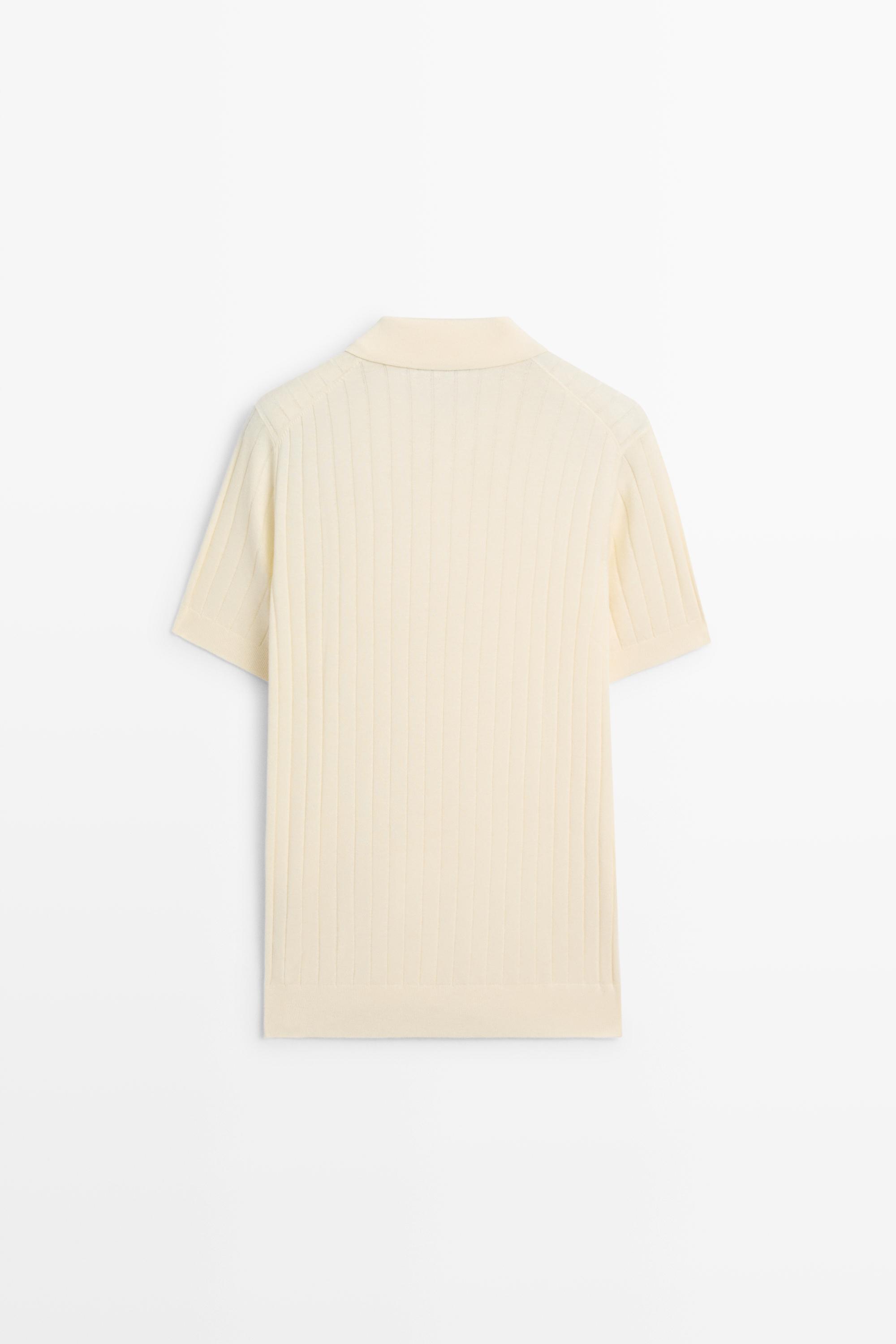 Ribbed knit cotton blend polo shirt — CREAM