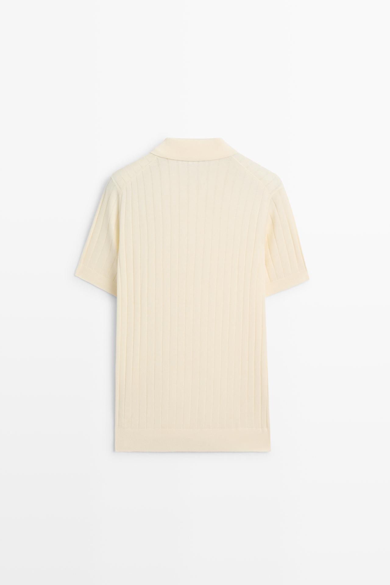 Ribbed knit cotton blend polo shirt — CREAM