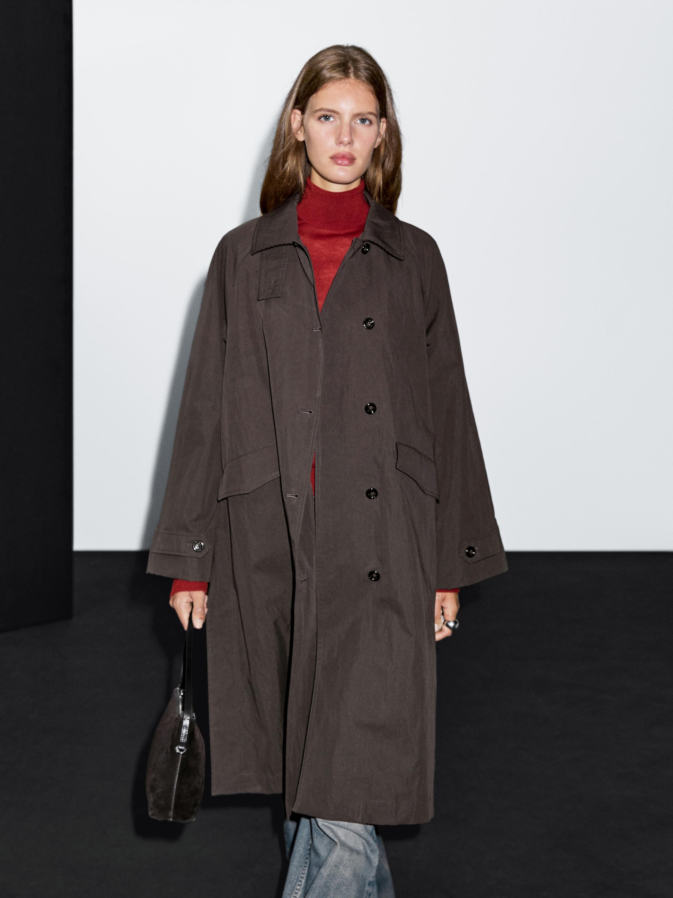 Cotton blend trench coat with corduroy detail