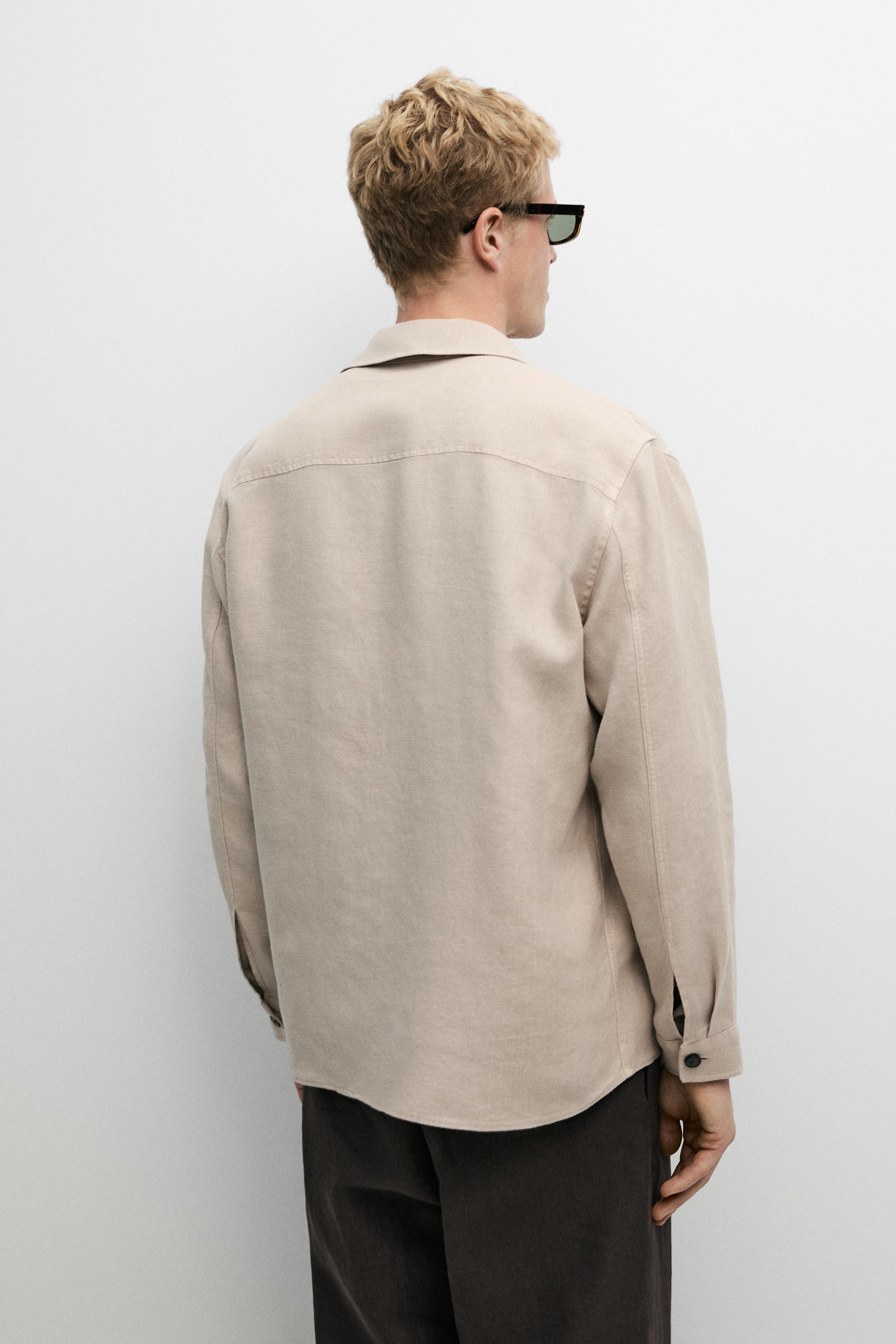 100% linen overshirt with pockets — BEIGE