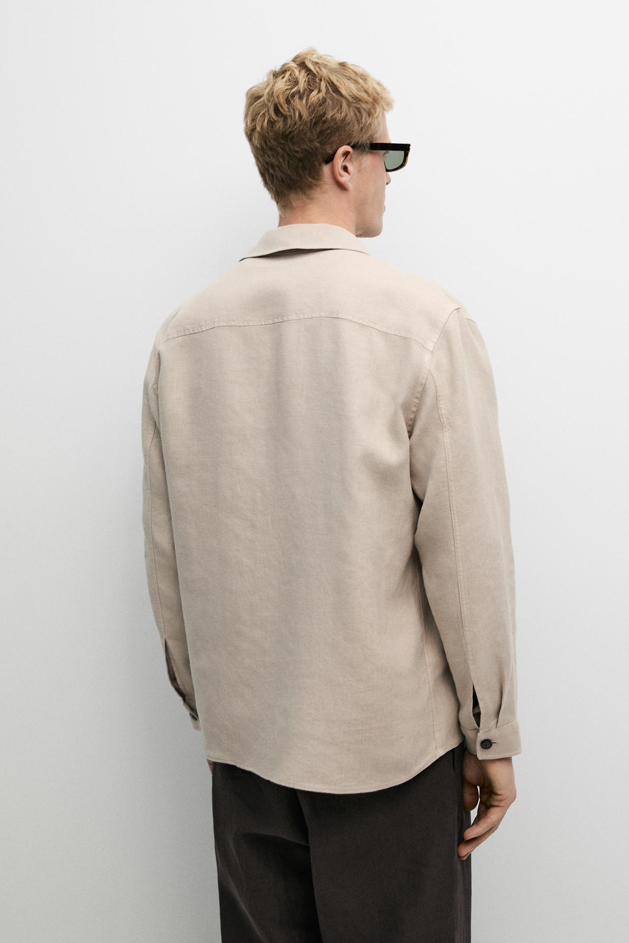 100% linen overshirt with pockets — BEIGE