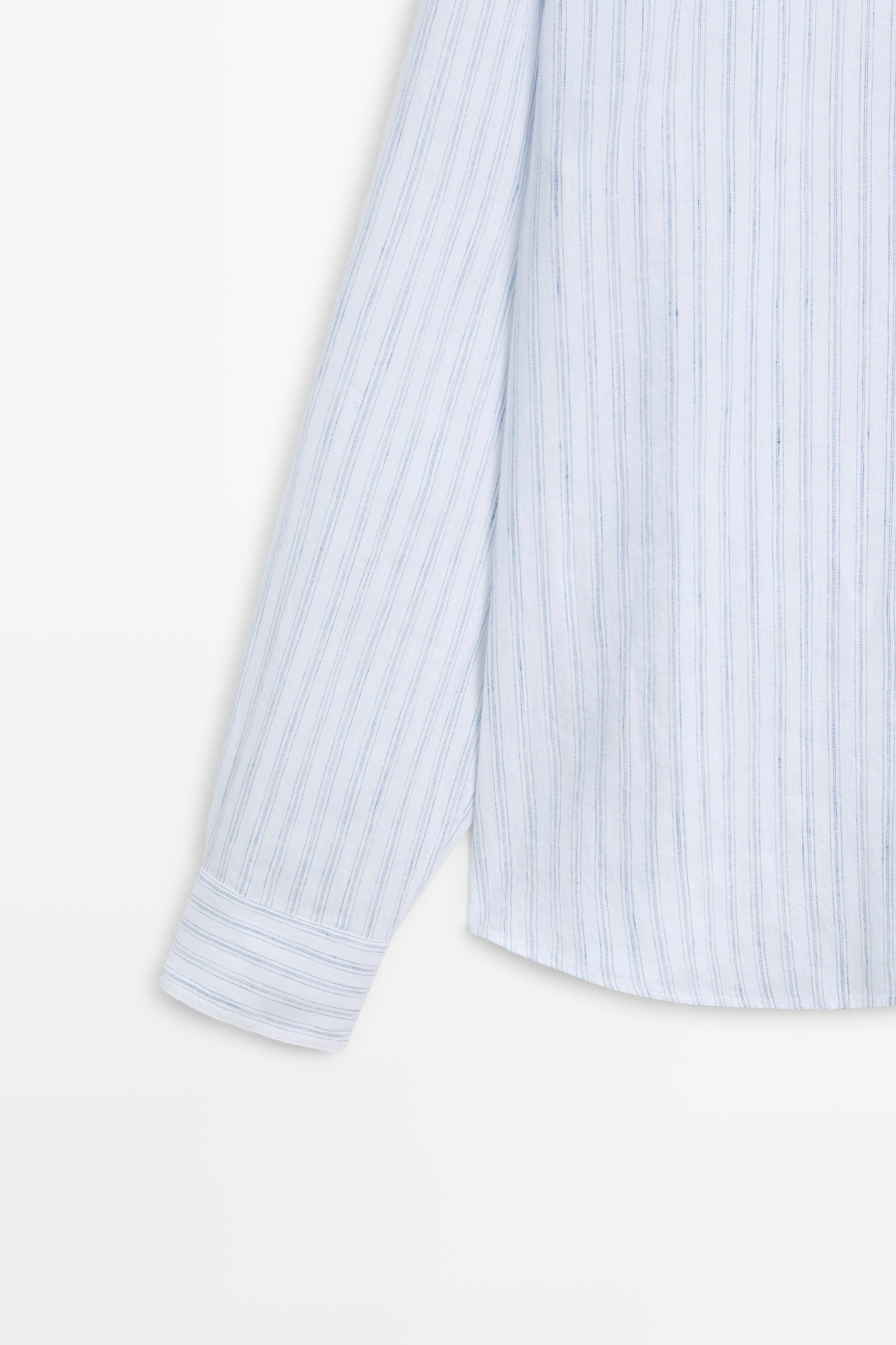 Extra-fine 100% linen striped shirt — Sky blue