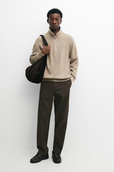 100% cotton mock neck knit sweater — BEIGE 1
