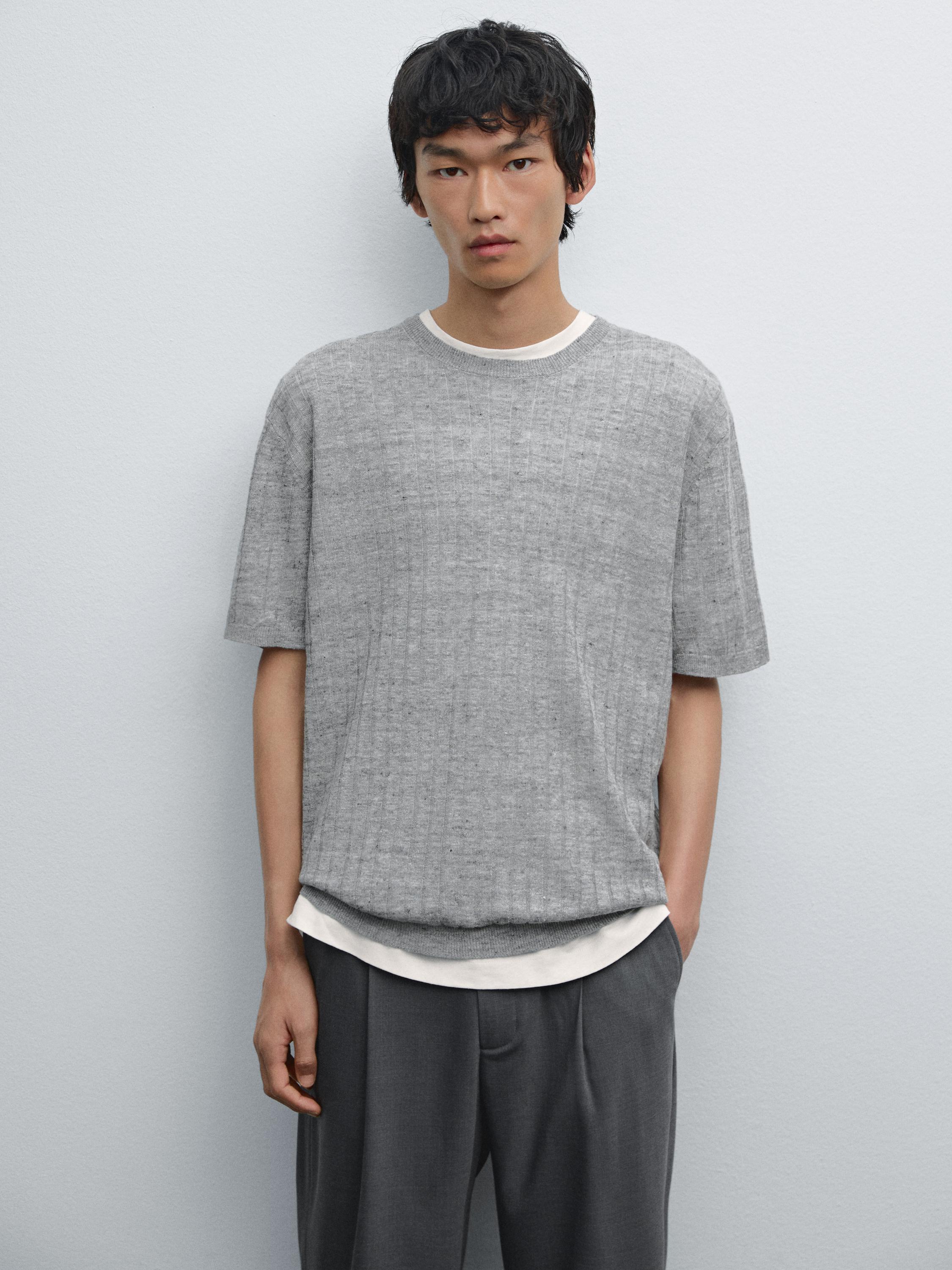 100% linen ribbed knit T-shirt