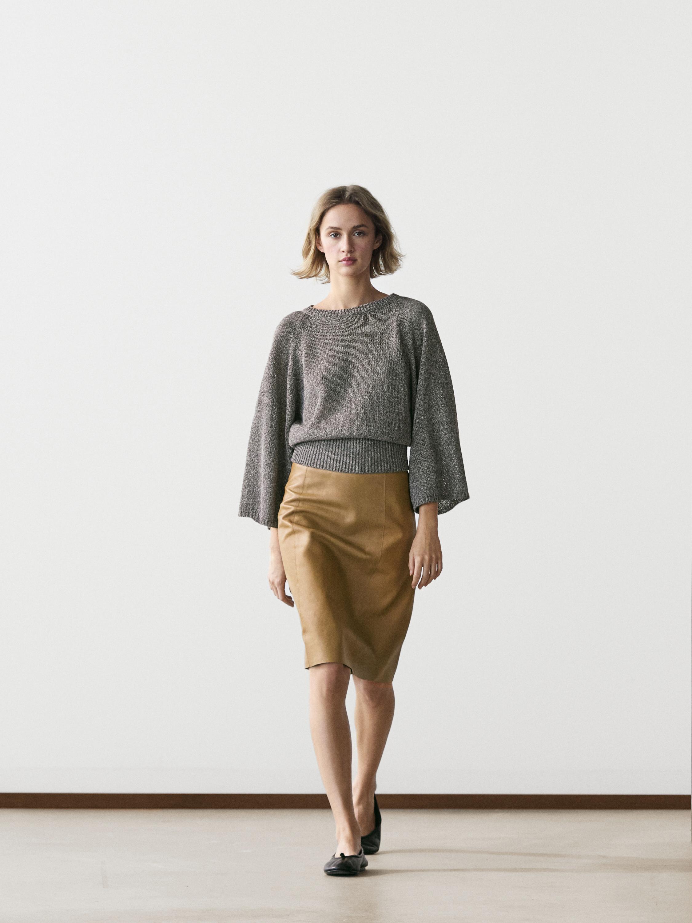 Cotton blend heathered knit sweater — MEDIUM GREY