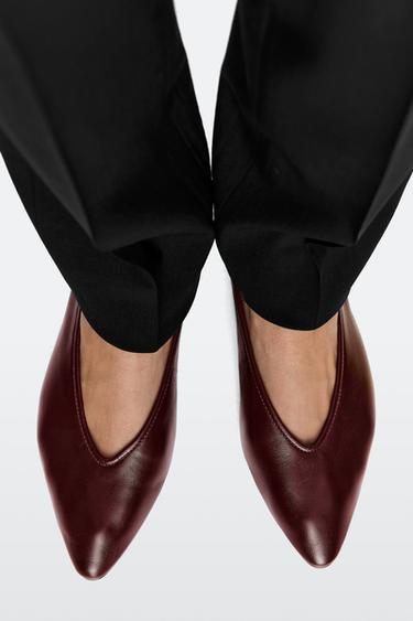 Soft leather pointed toe ballet flat — BURGUNDY 4