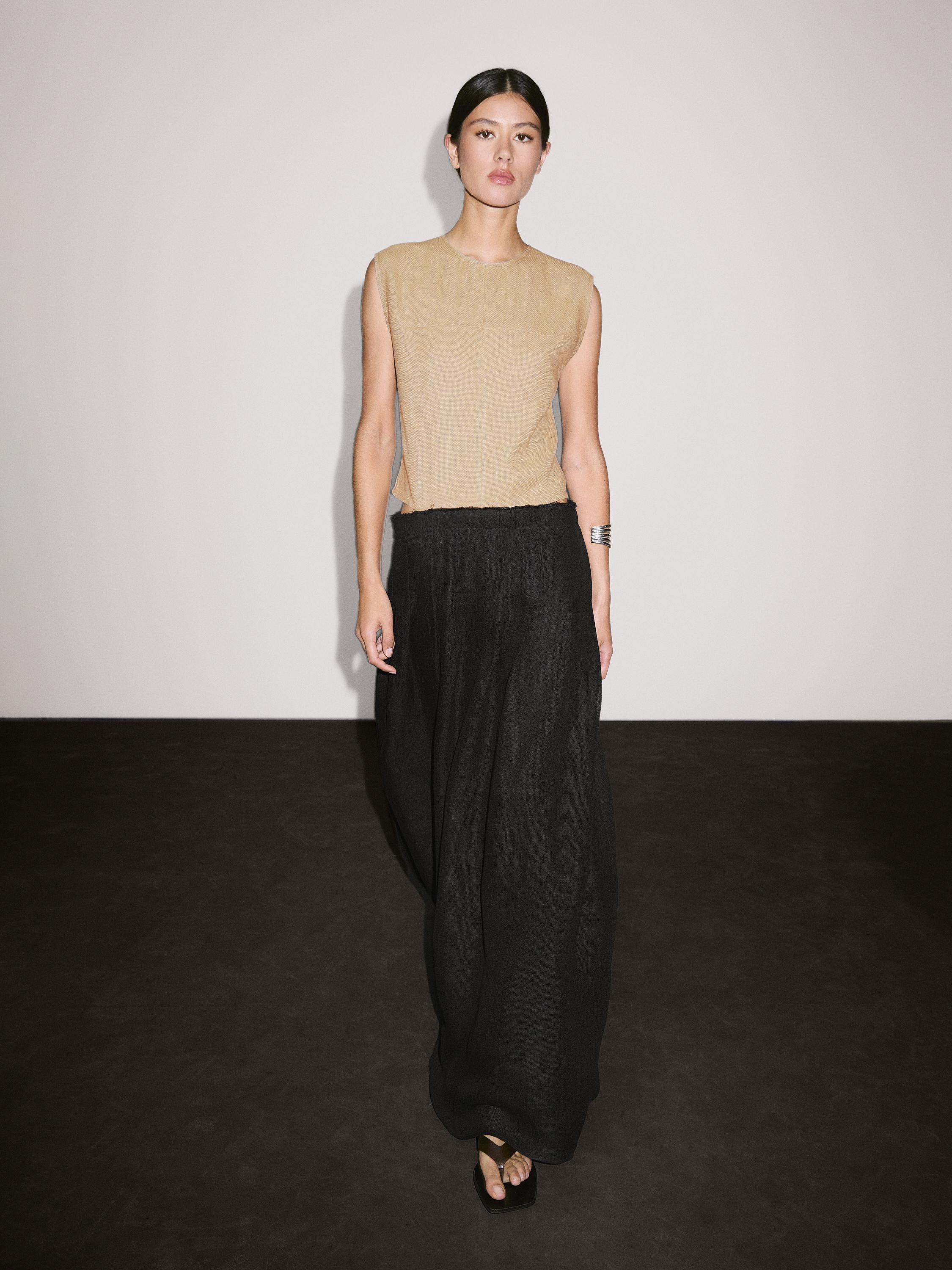 Robe longue bi-matière fendue sur les côtés
