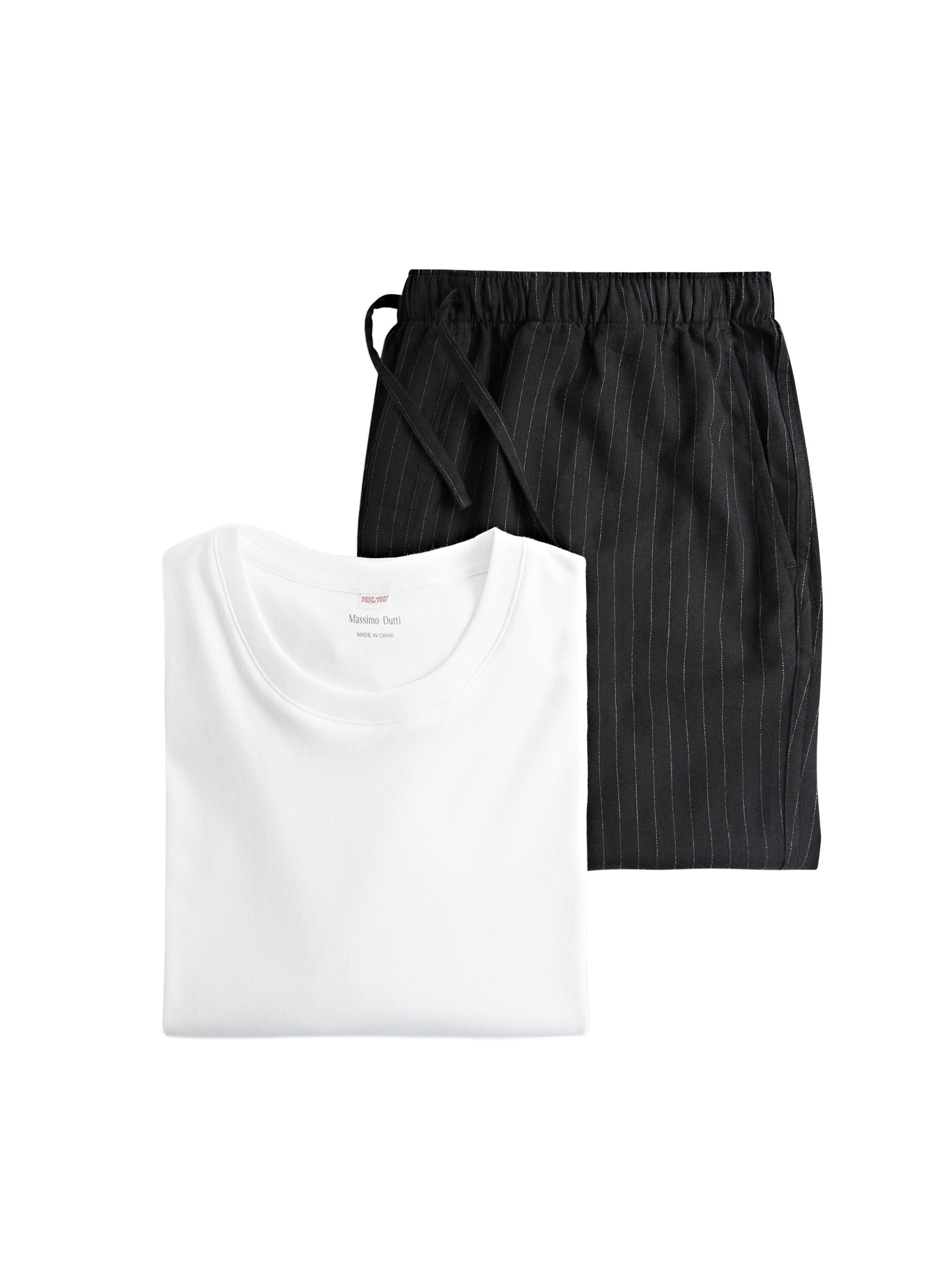 Short sleeve pyjama top and striped trousers