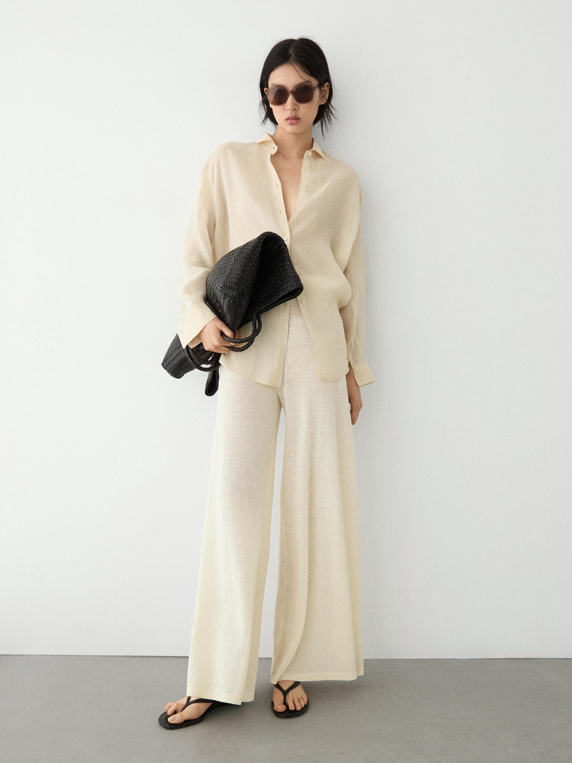 Total look wide-leg flowing trousers — Vanilla