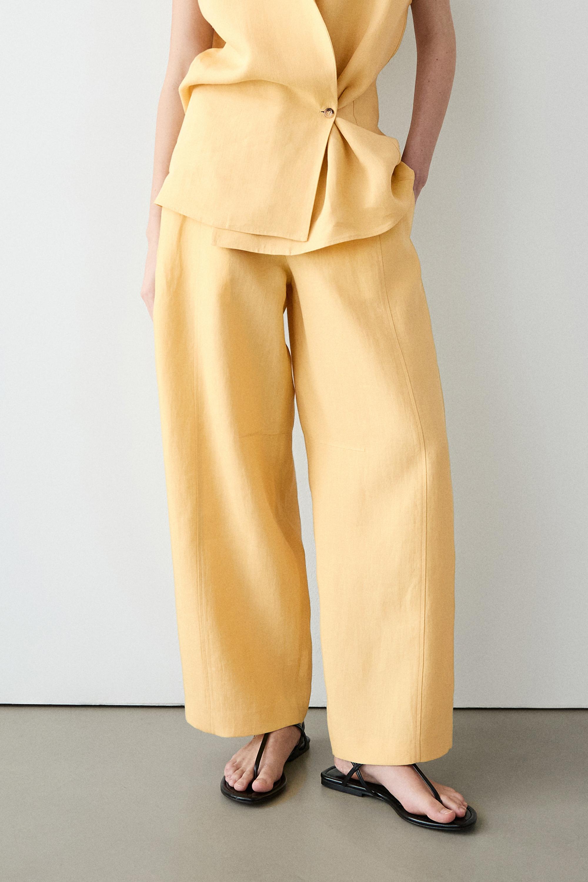 Linen barrel fit pants — YELLOW