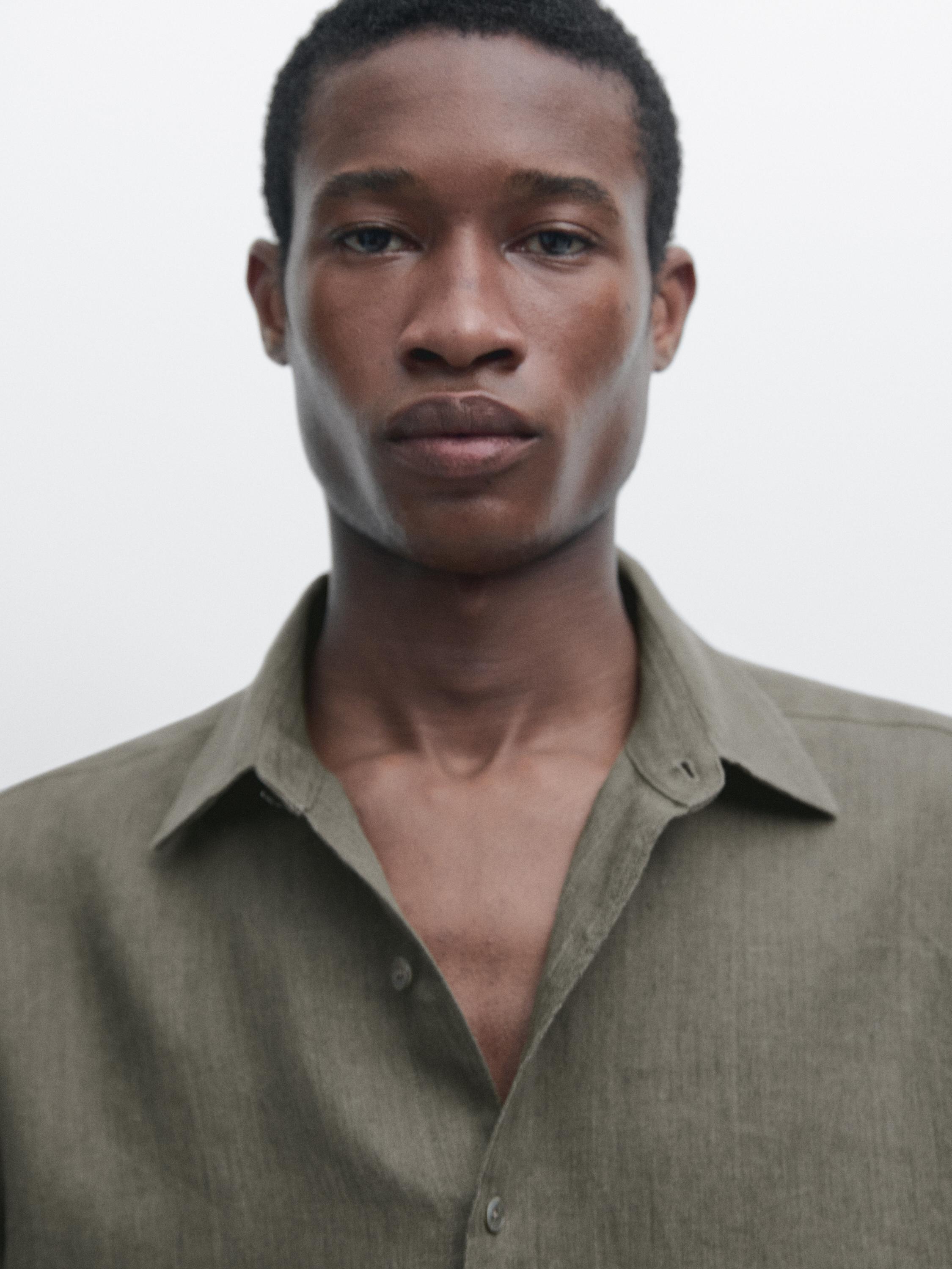 100% linen regular fit shirt — GREEN