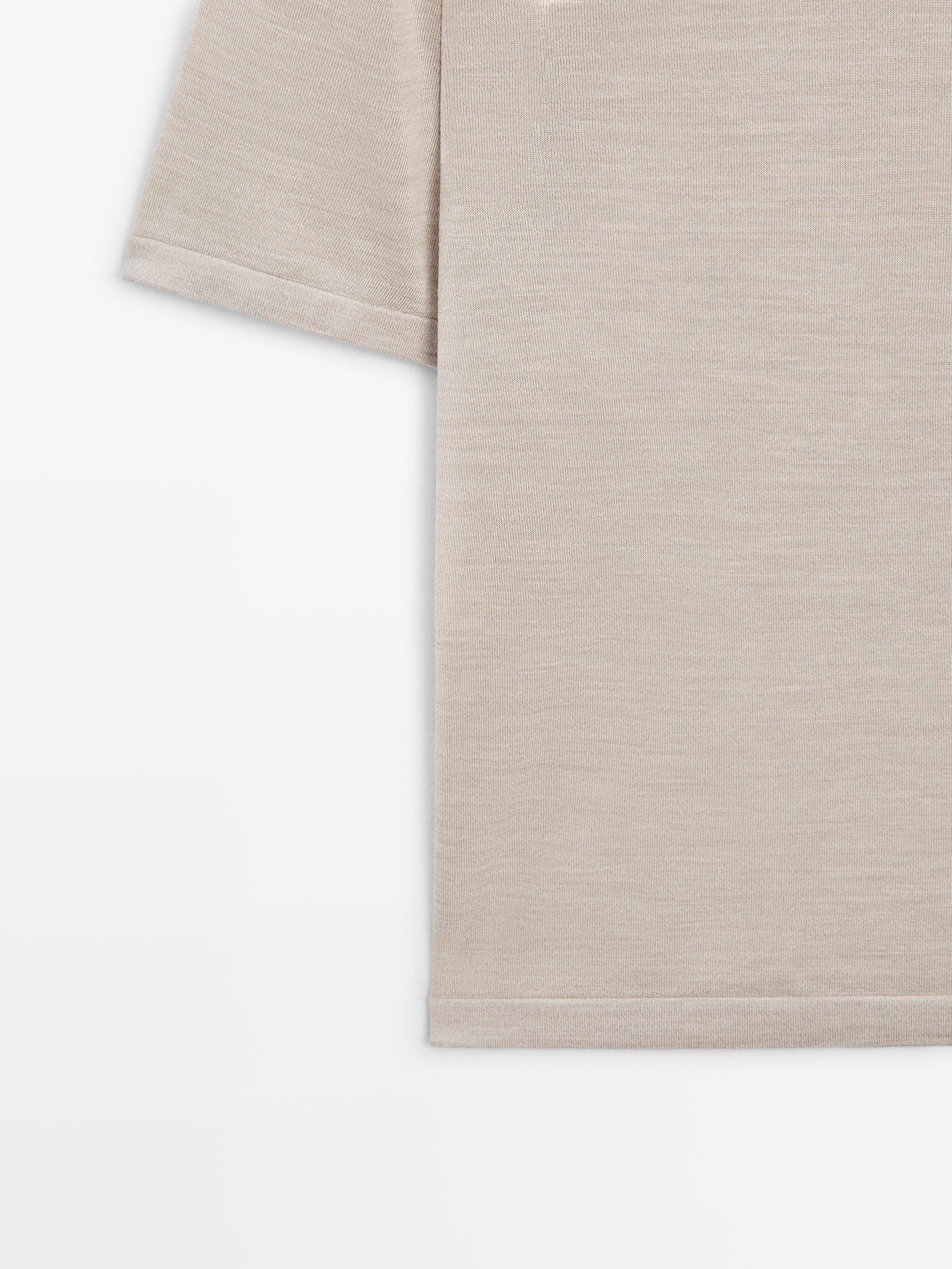 Wool-blend short-sleeve knit sweater — Beige