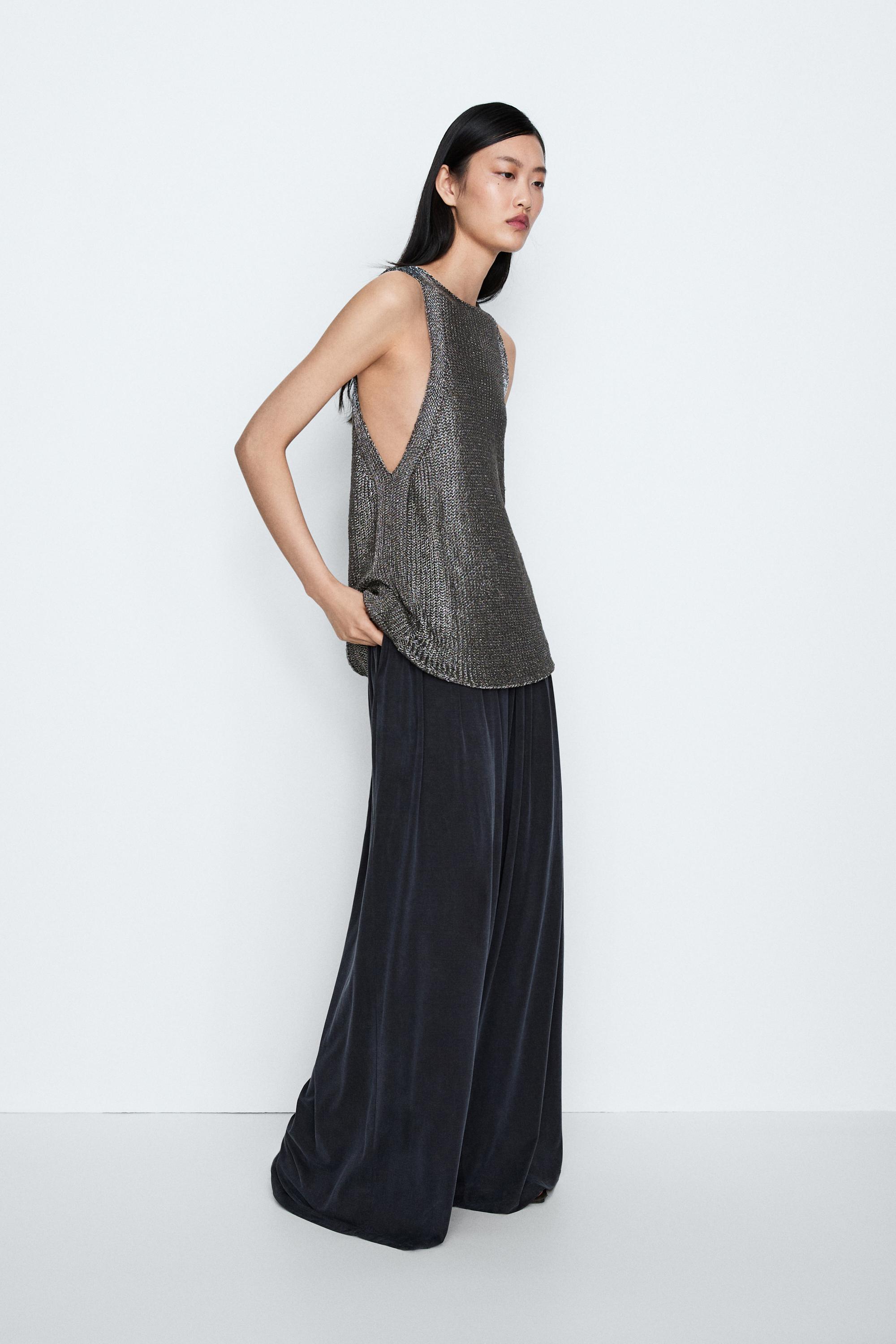 Metallic knit halter top - STUDIO — Silver