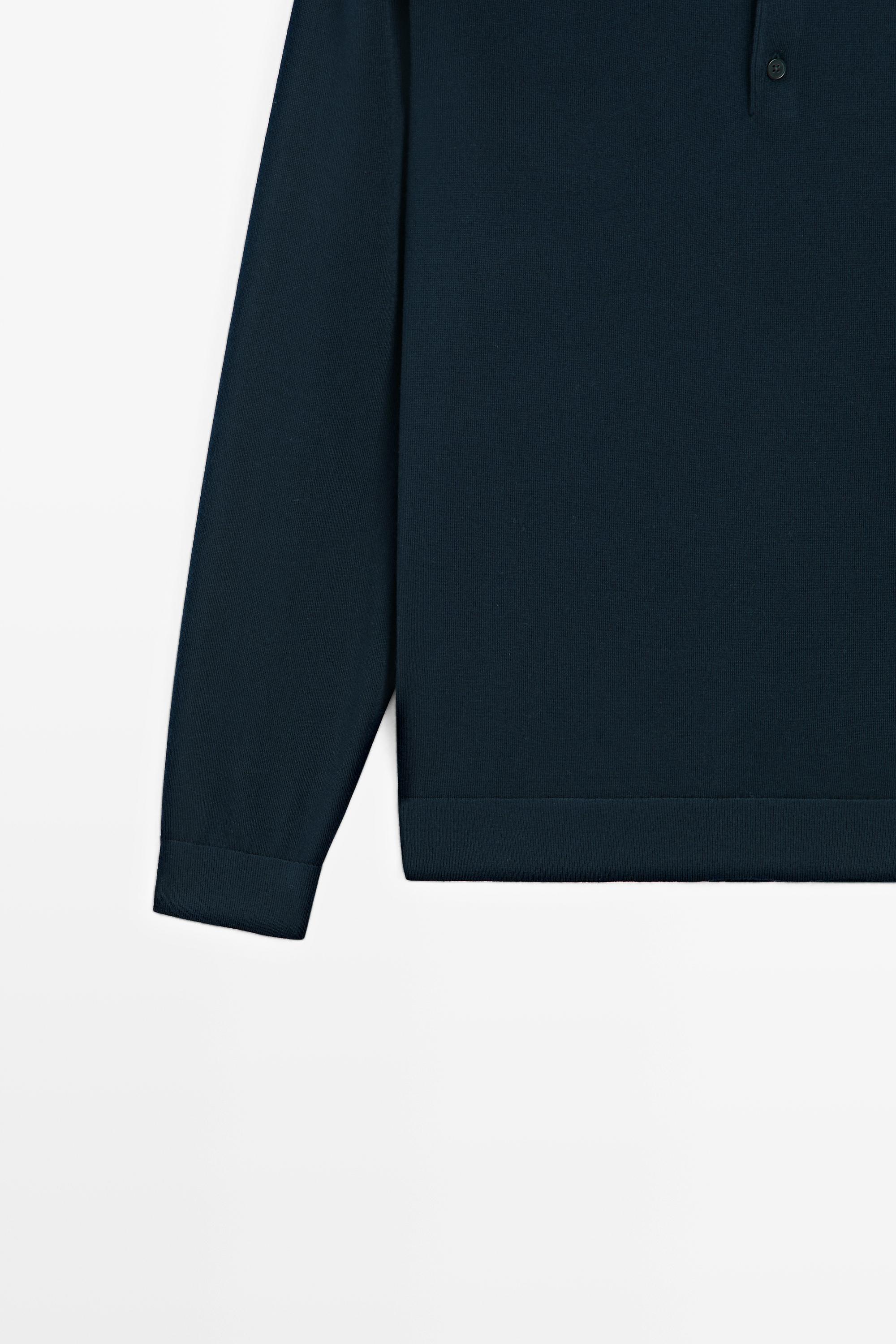 100% merino wool knit polo sweater — NAVY BLUE