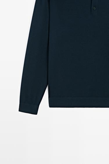 100% merino wool knit polo sweater — NAVY BLUE 7
