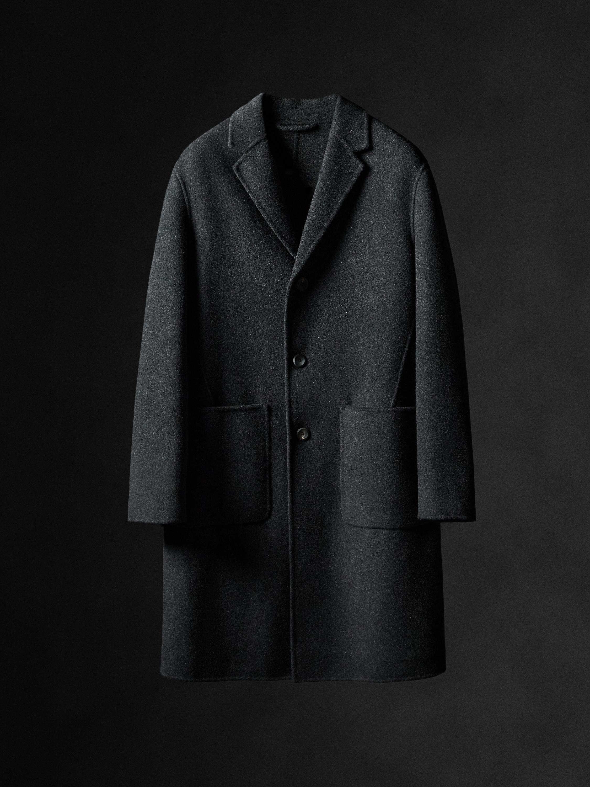 Long double-breasted coat in wool blend fabric
