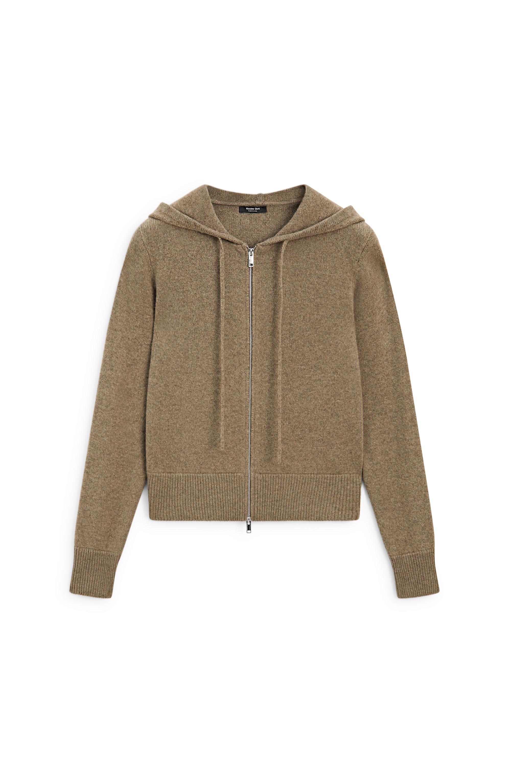 Wool blend hooded knit cardigan — GREENISH