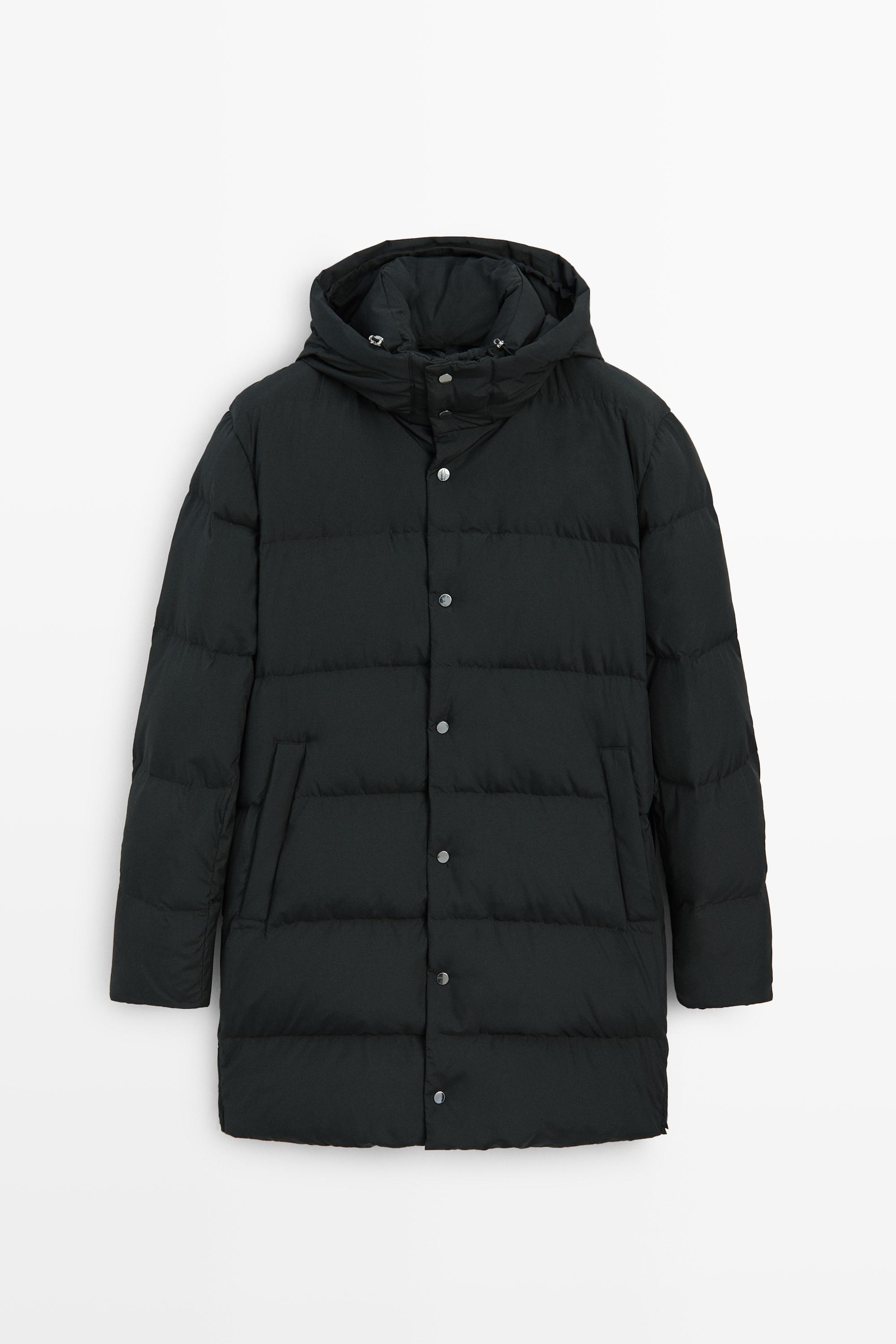 Long down jacket with hood · Blue | Massimo Dutti