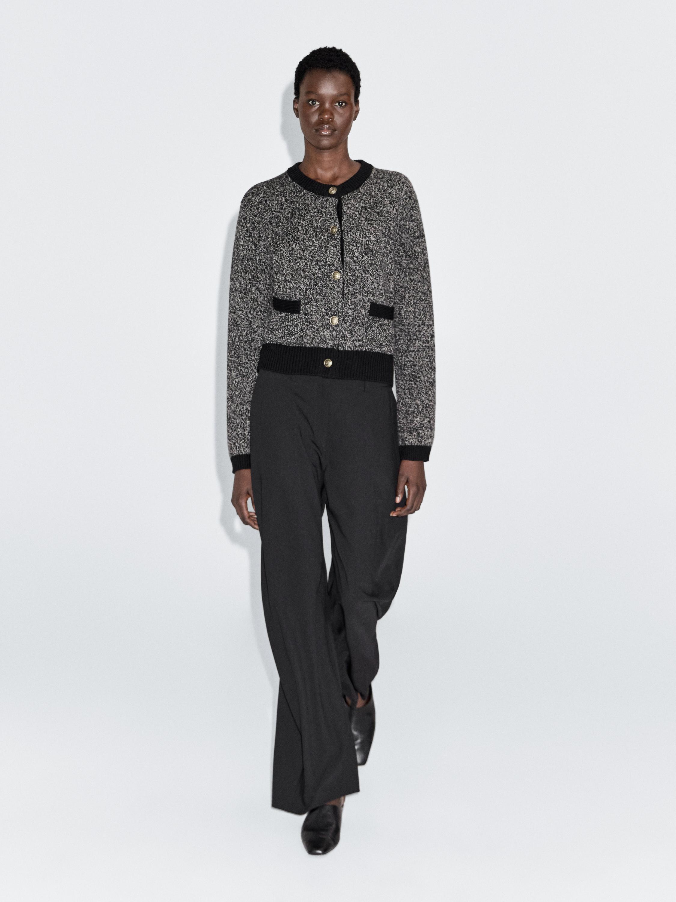 Wool blend knit cardigan with gold buttons