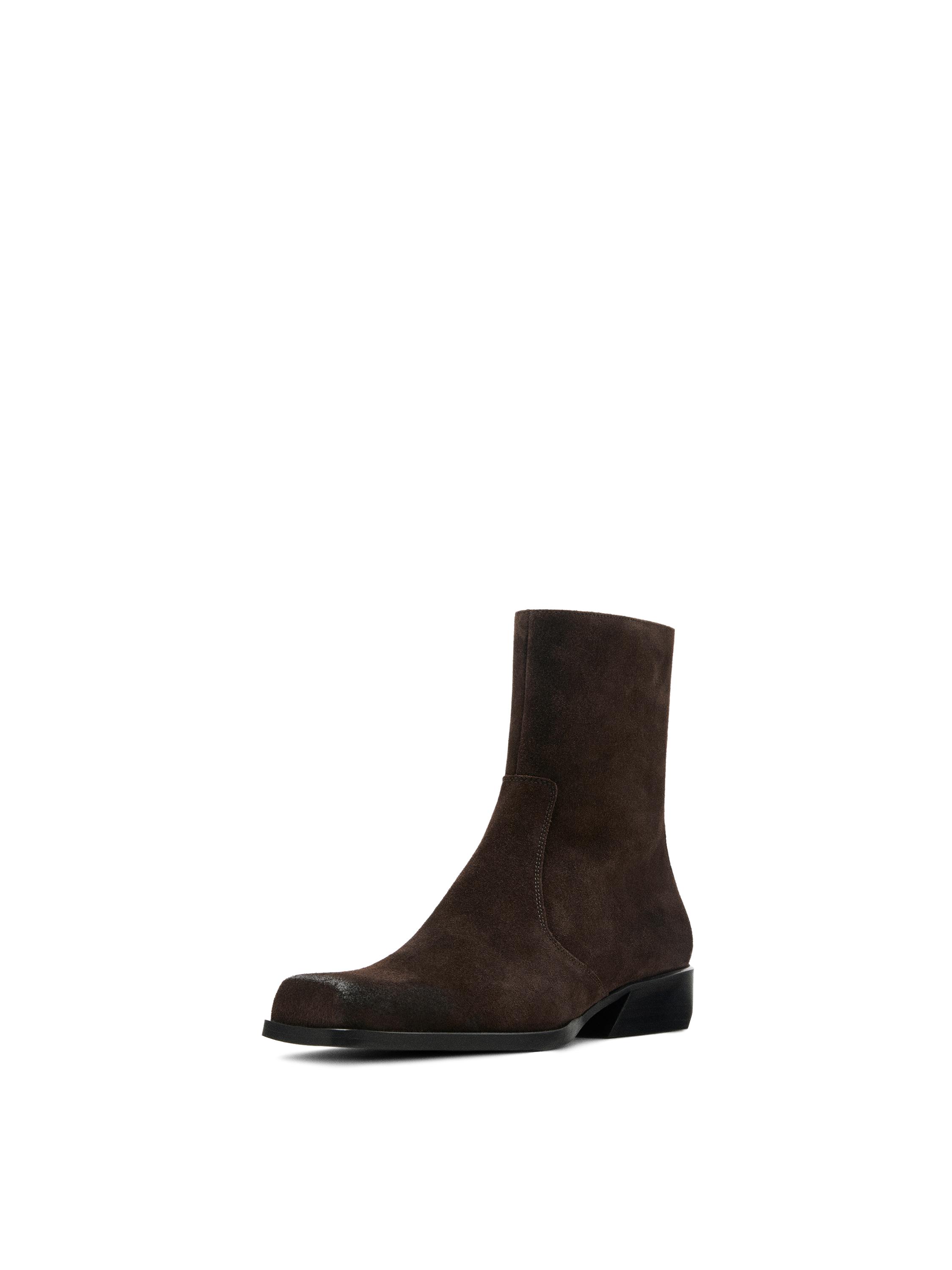 Brushed split leather ankle boots — BROWN