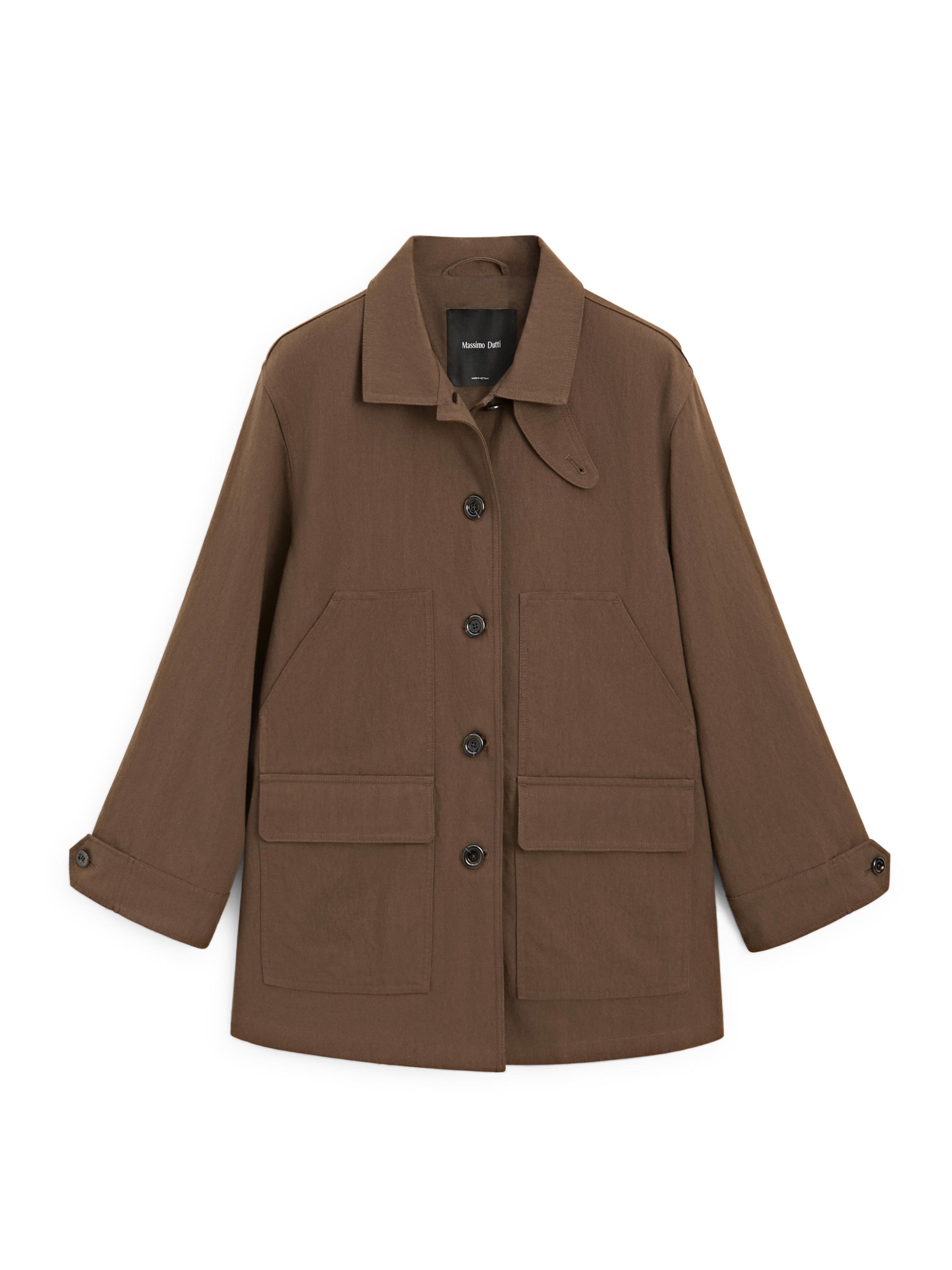 Cotton blend jacket with pockets — BROWN