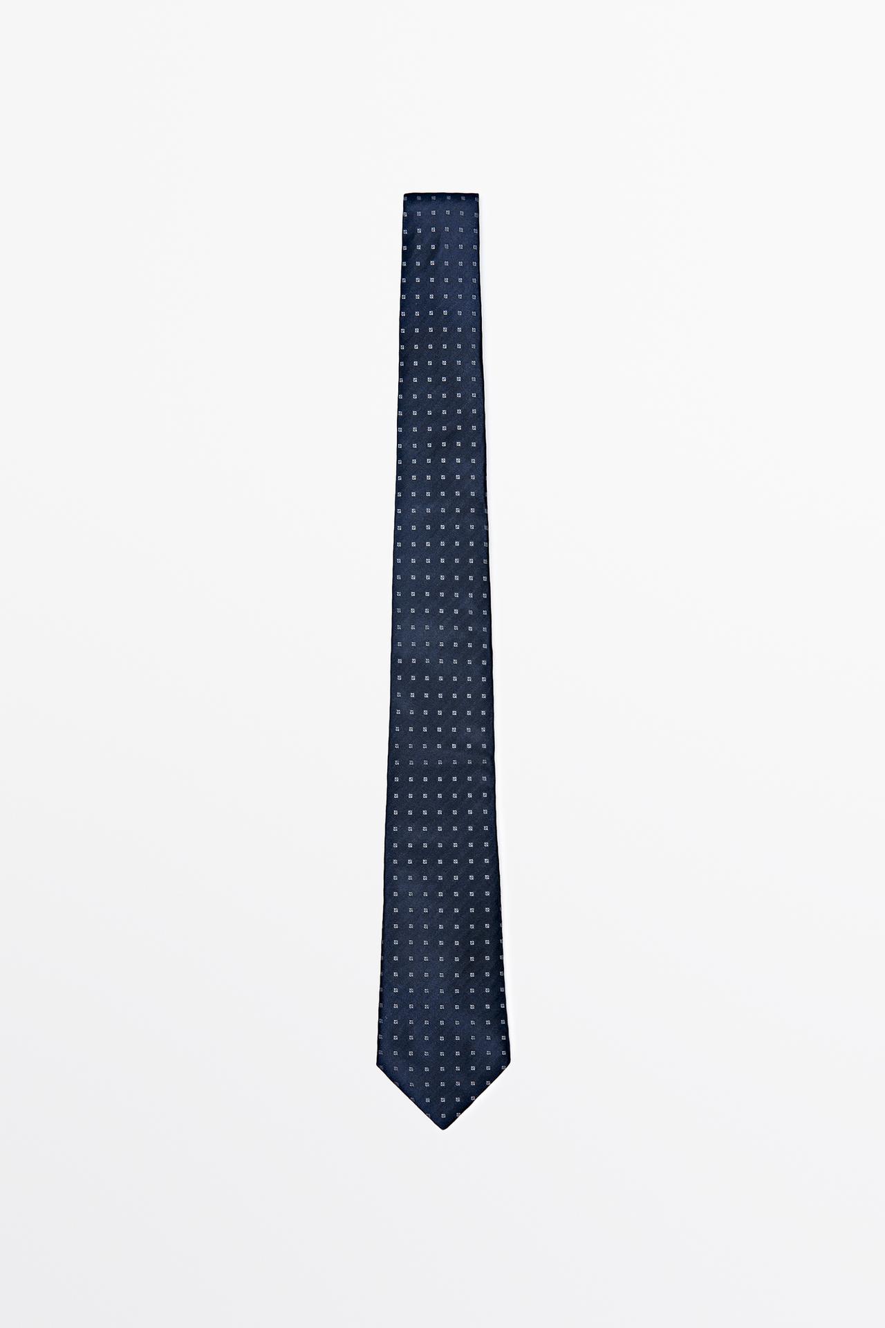 100% silk geometric print tie — NAVY BLUE