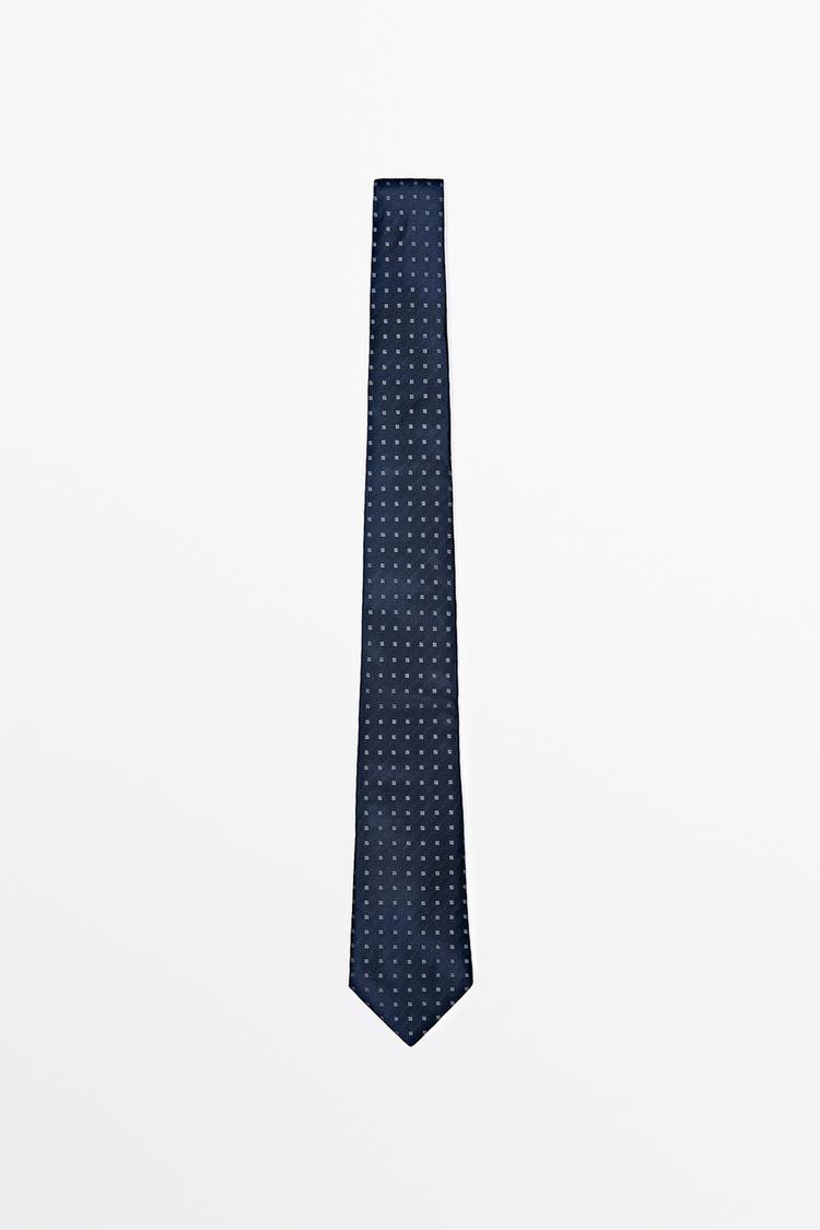 100% silk geometric print tie — NAVY BLUE