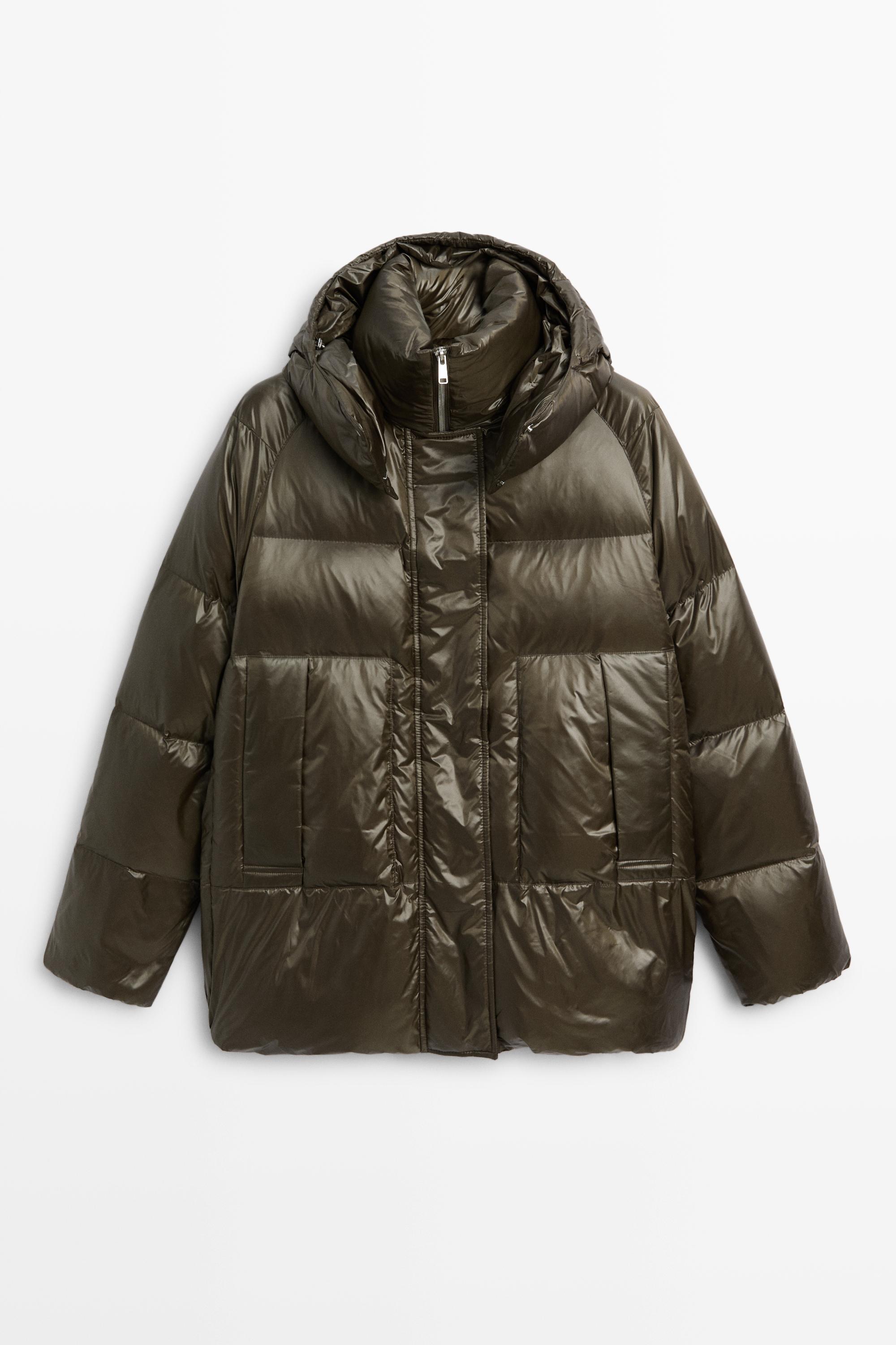 Geacă de puf lucioasă · Kaki Închis · Coats | Massimo Dutti