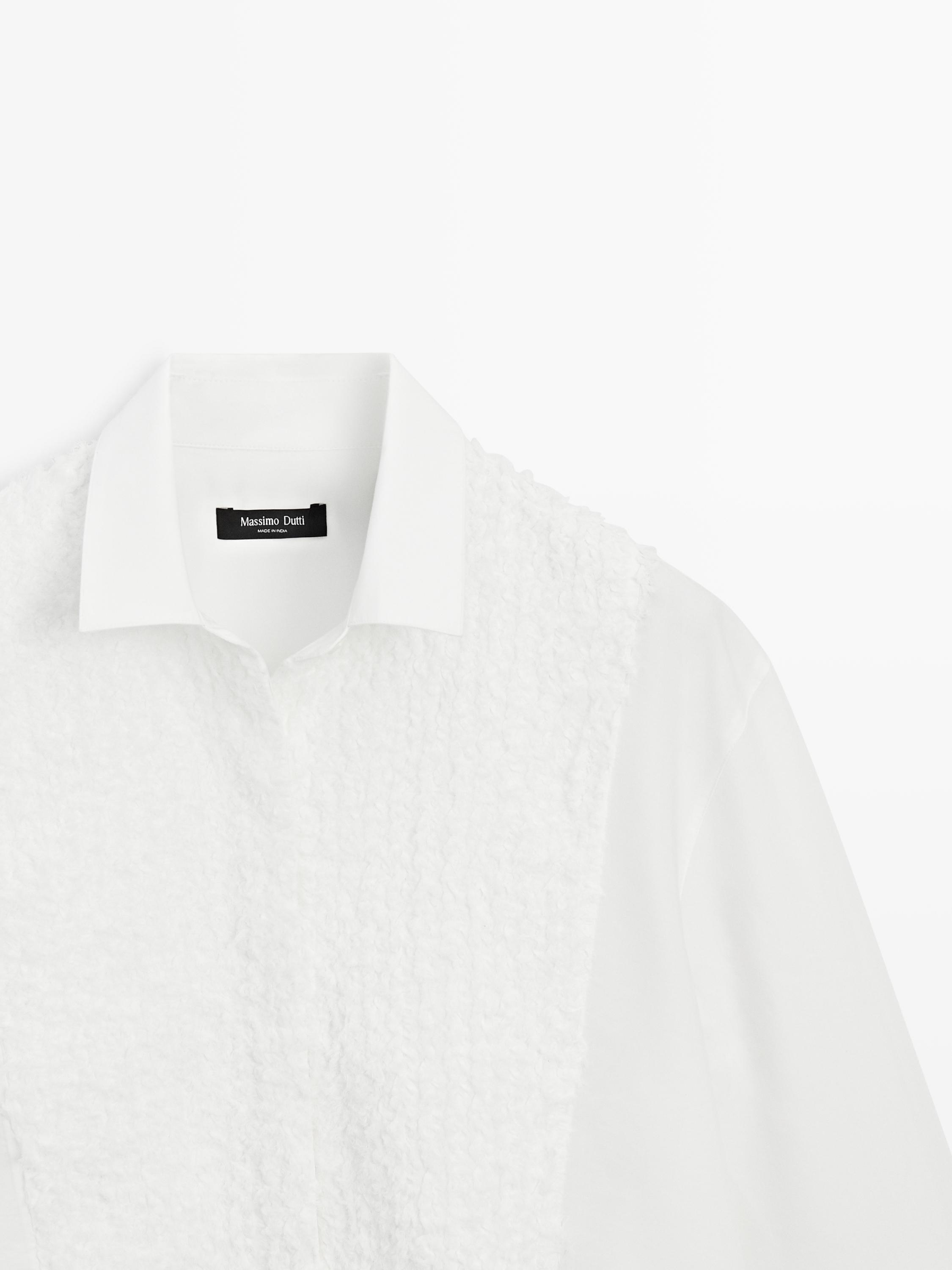 Bib front shirt with embroidered detail — WHITE