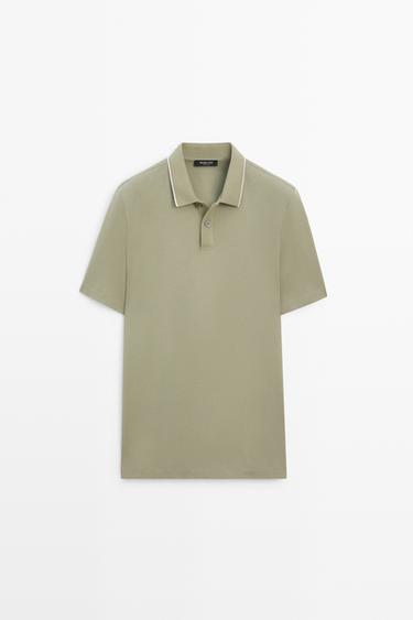 Short sleeve polo shirt with contrast detail — MARINE GREEN 2