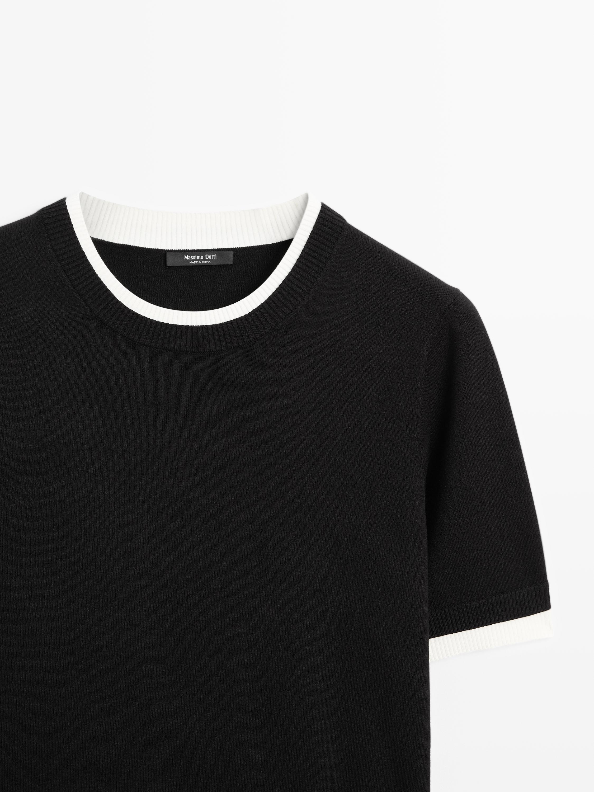 Doppellagiges Strickshirt mit kurzen Ärmeln