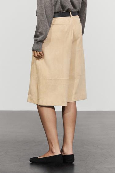 Long suede leather Bermuda shorts — BEIGE 5