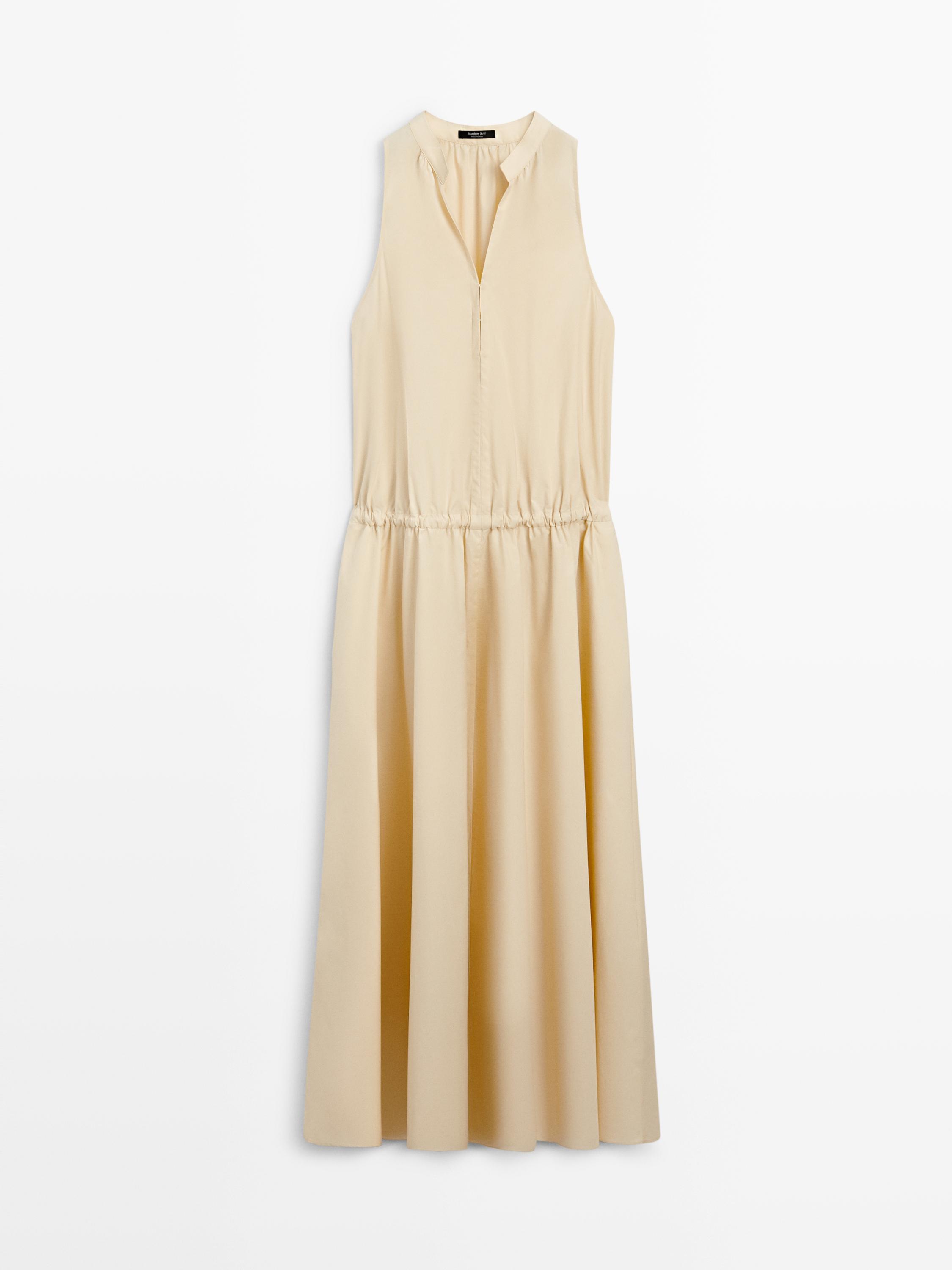 100% cotton midi dress with elasticated waist