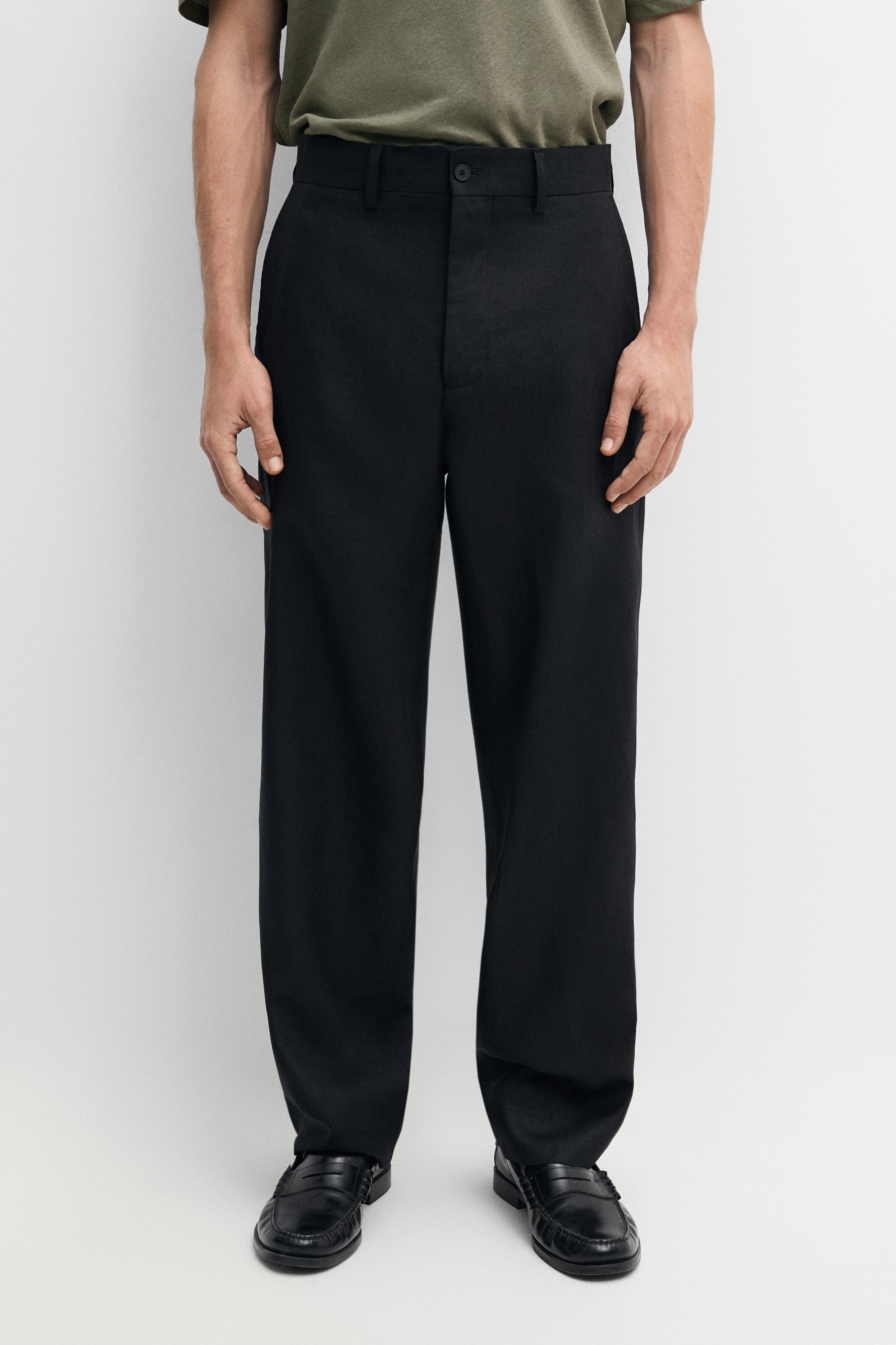 Tailored fit 100% linen suit trousers — BLACK