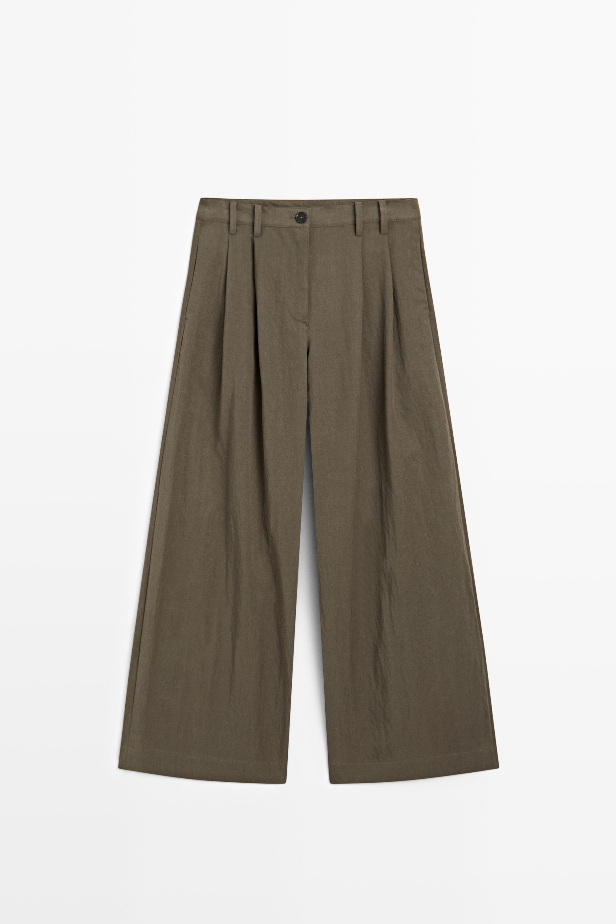 Technical wide-leg pleated pants — MOLE BROWN