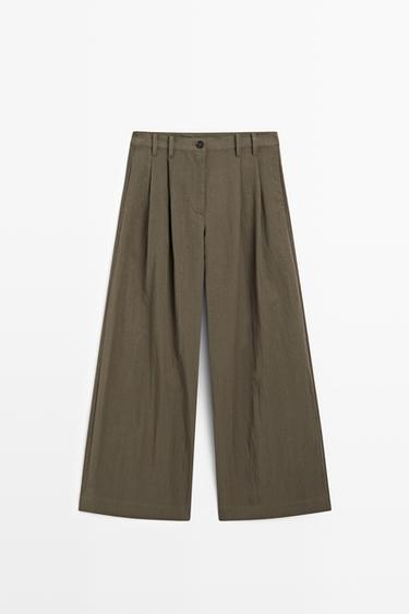 Technical wide-leg pleated pants — MOLE BROWN 2
