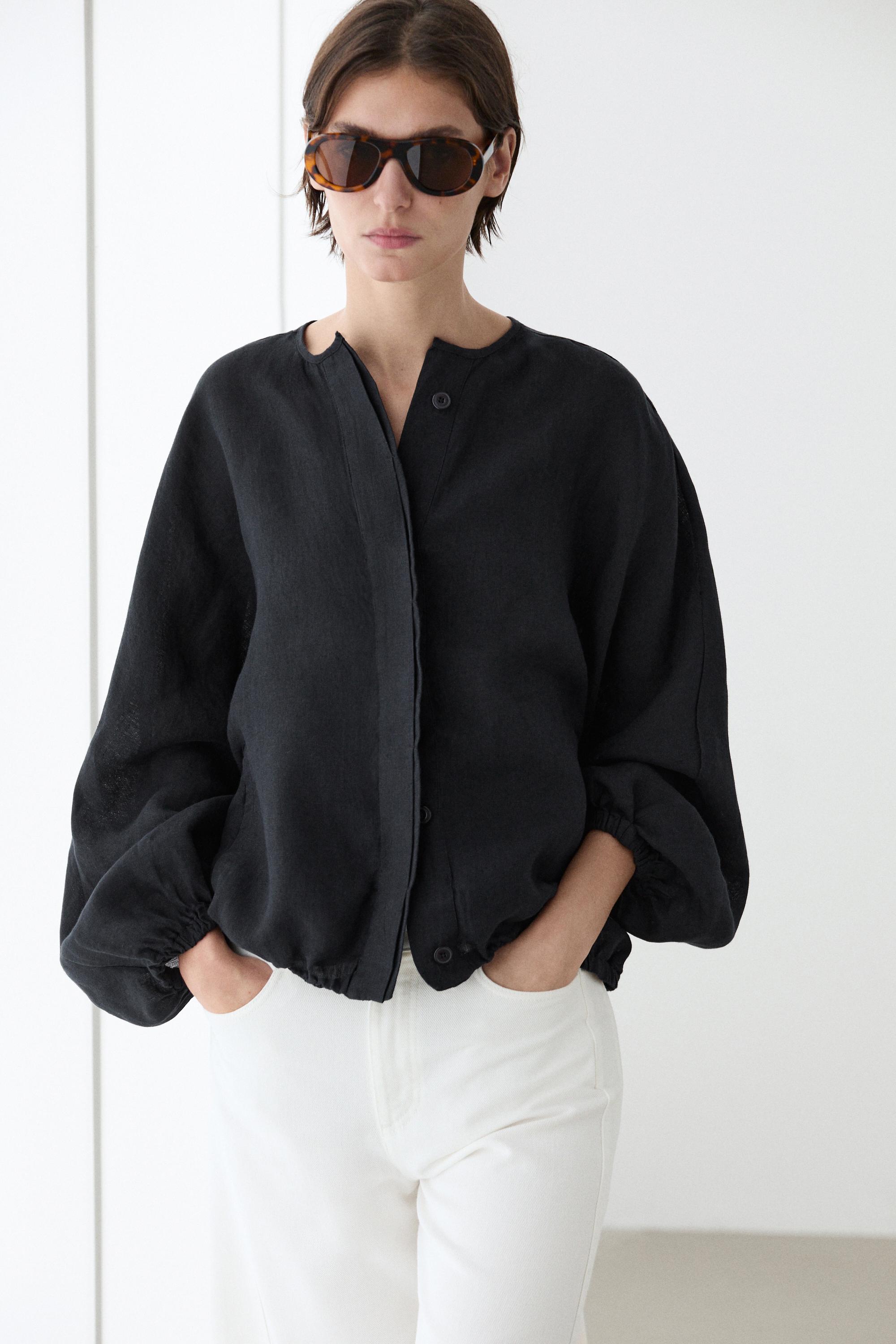 100% linen puff bomber jacket