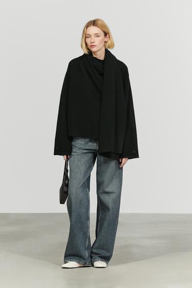 100% Cashmere Knit Cape — BLACK 8