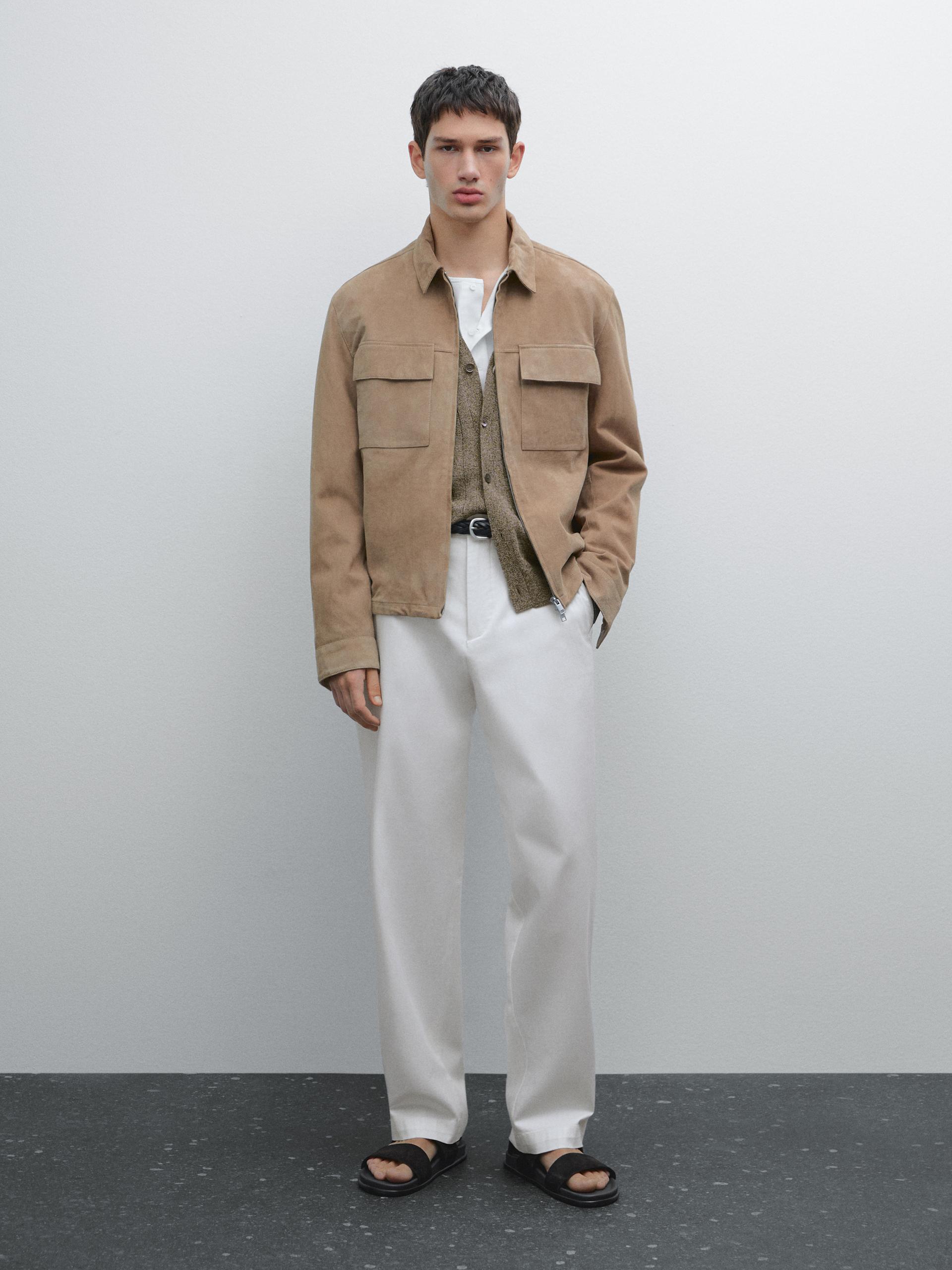 Pantalon Straight En Coton Mélangé - Blanc - 40 - Massimo Dutti - Homme