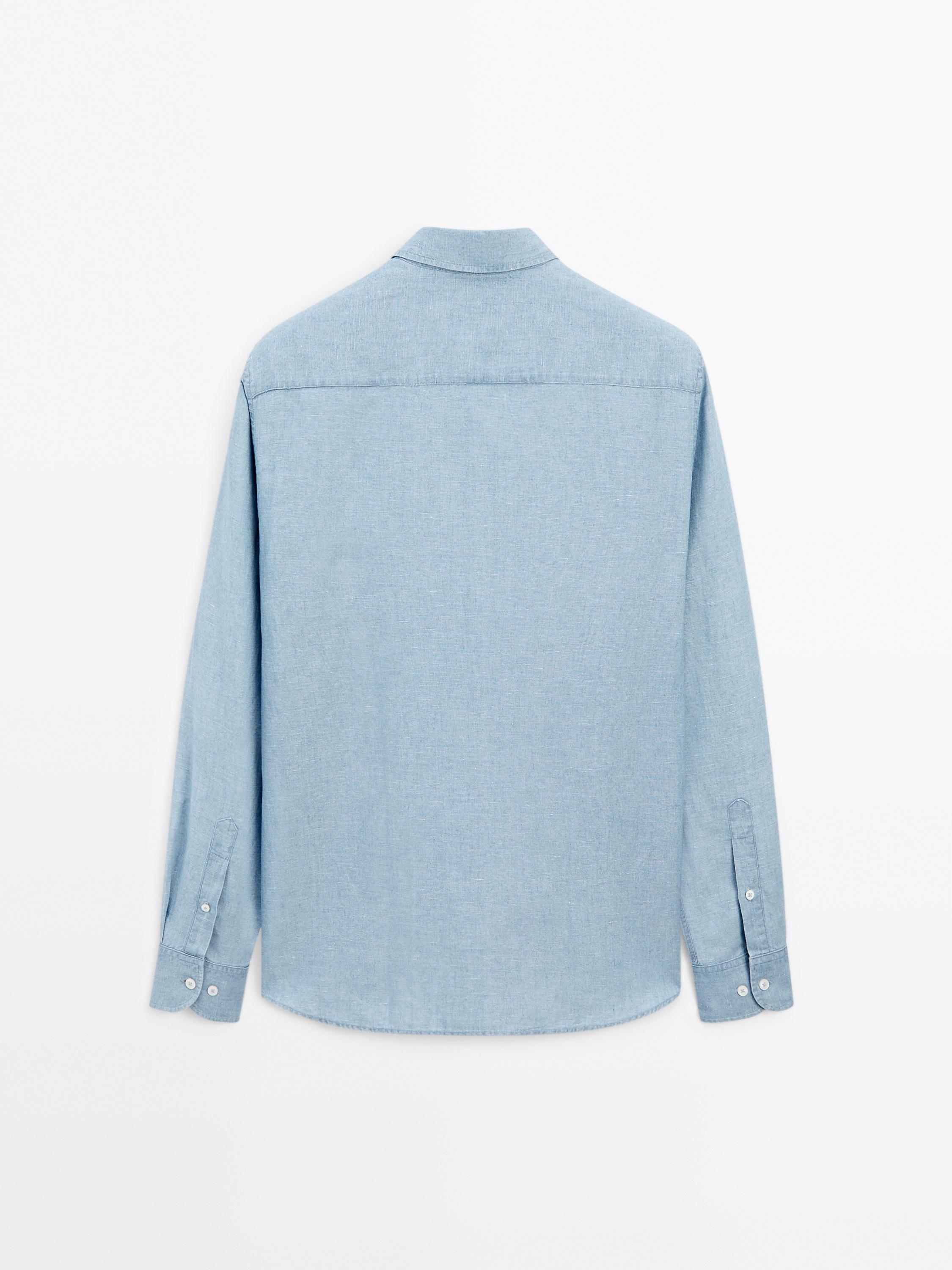 Cotton blend slim fit denim shirt